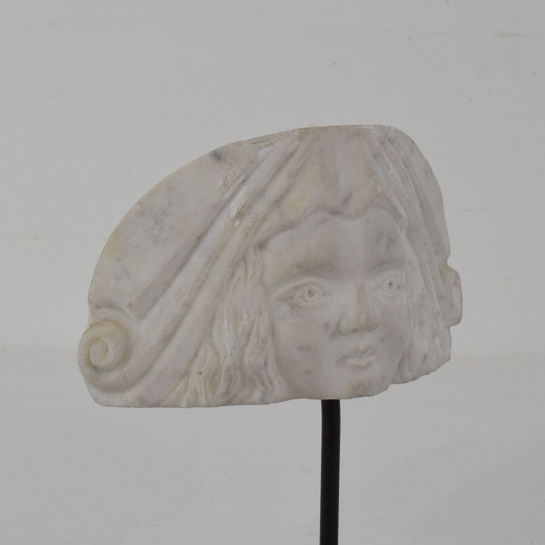 Early 19th Century Neoclassical Italian Marble Architectural Head Fragment 4