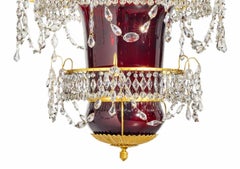 Early 19th Century Neoclassical Russian Ormolu and Ruby Glass Lantern Chandelier