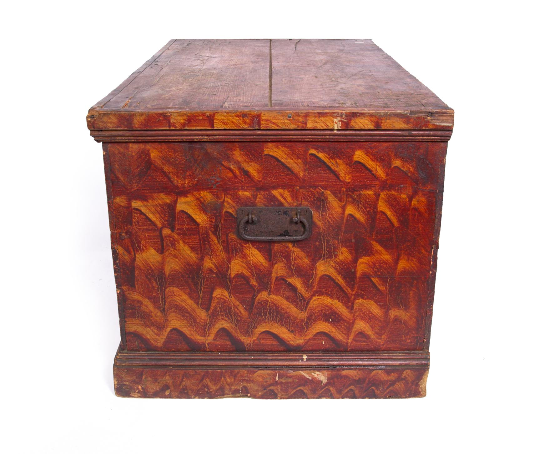 Painted Early 19th Century New England Blanket Chest with Original Faux Grain Paint