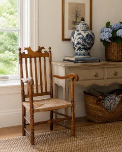 Early 19th Century New England Maple & Ash Rush Seat Armchair