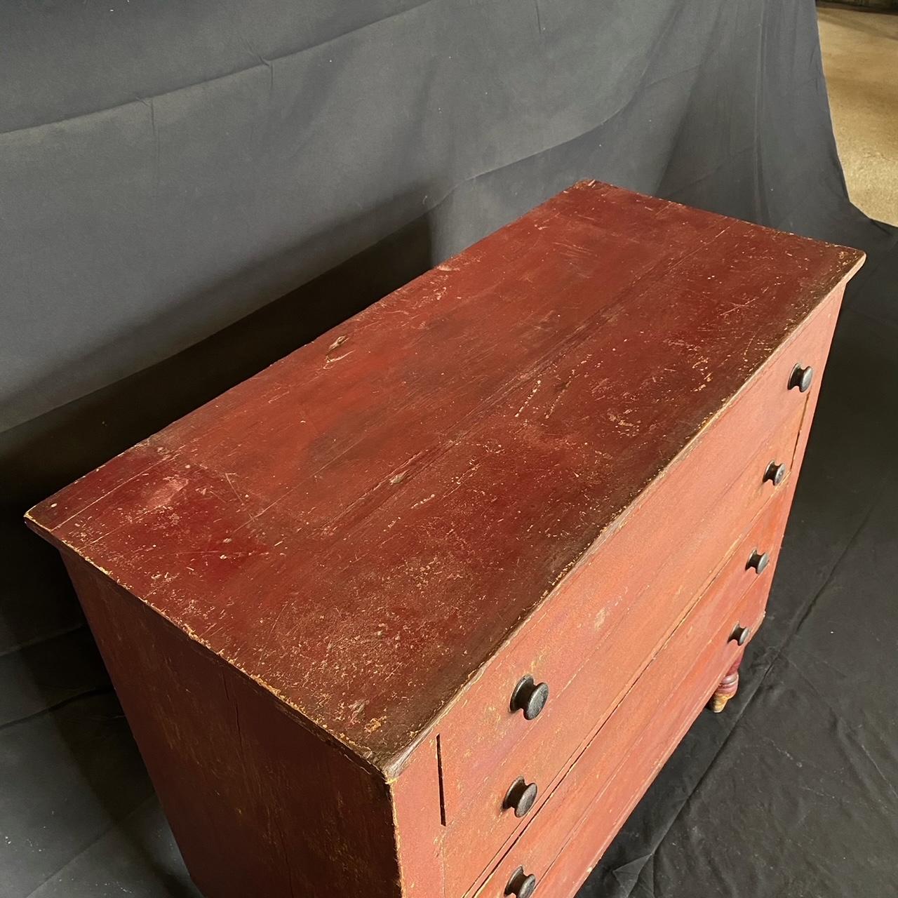 Country Early 19th Century New England Pine Chest of Drawers with Original Paint