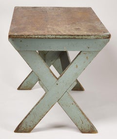Early 19th Century New England Sawbuck Country Table in Celadon Green Paint