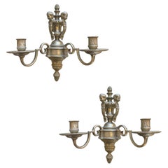 Antique Early 19th Century Nickel Two Arm Wall Lights