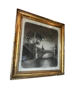 Early 19th Century Nocturnal Charcoal Drawing of European Vista