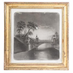 Early 19th Century Nocturnal Charcoal Drawing of European Vista