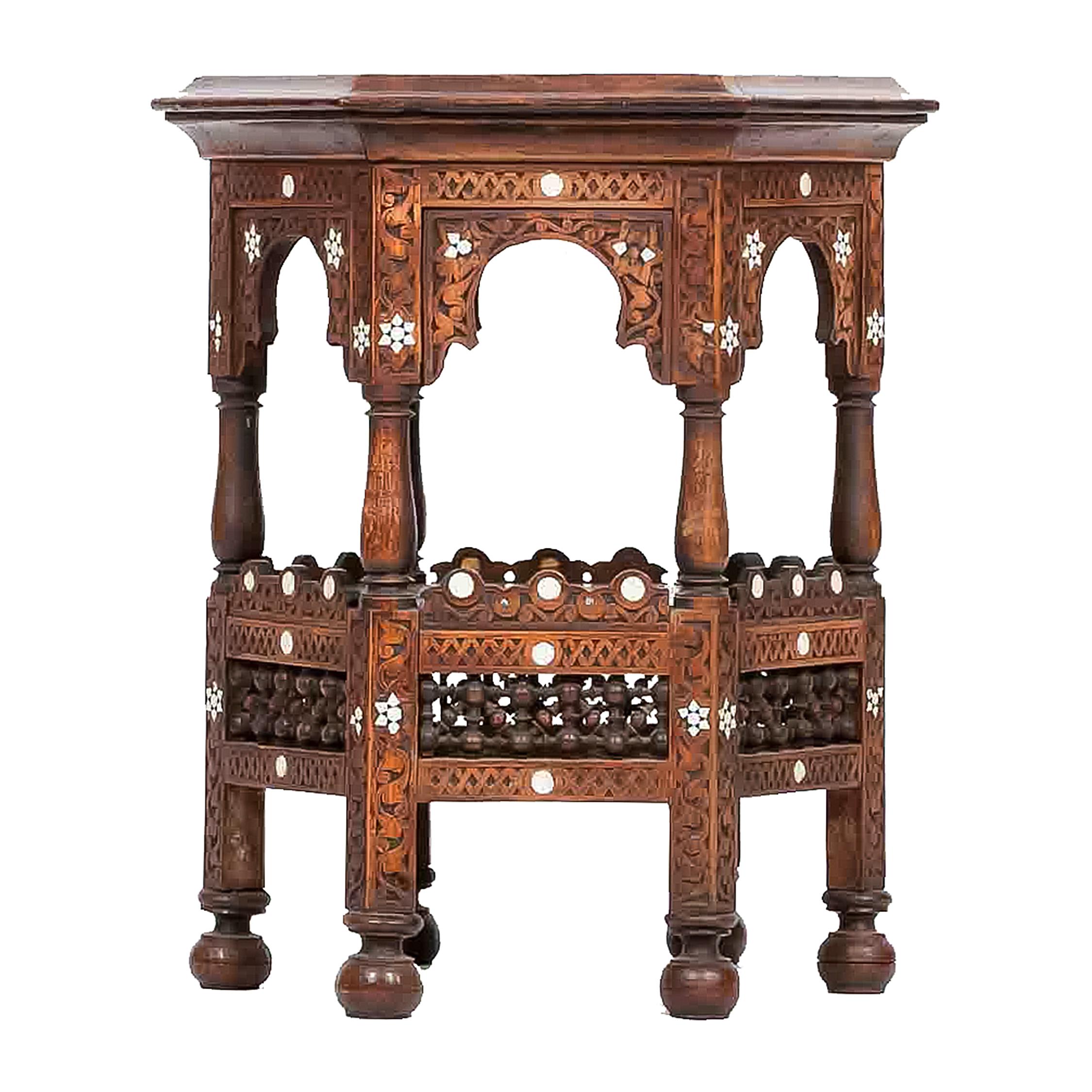 Moroccan Early 19th Century North African Mahogany Hexagonal Occasional Table