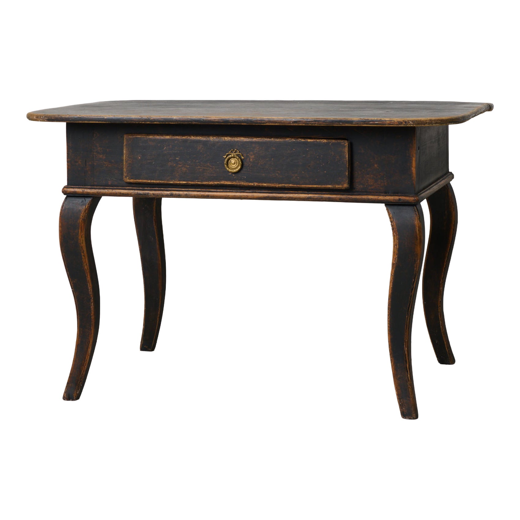 Early 19th Century Northern Swedish Low Rococo Table with Distressed Black Paint