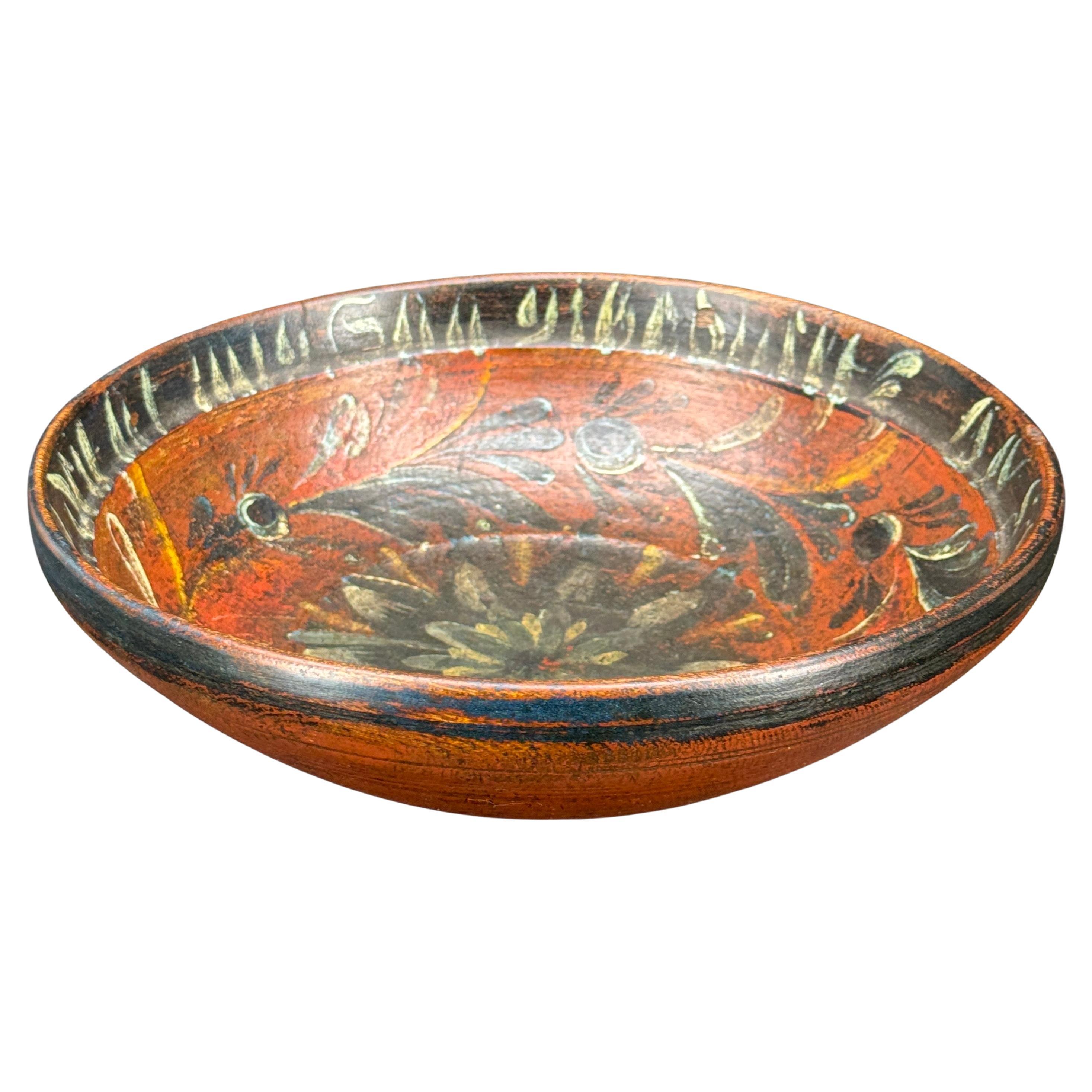 Early 19th Century Norwegian Rose Painted Wood Bowl
