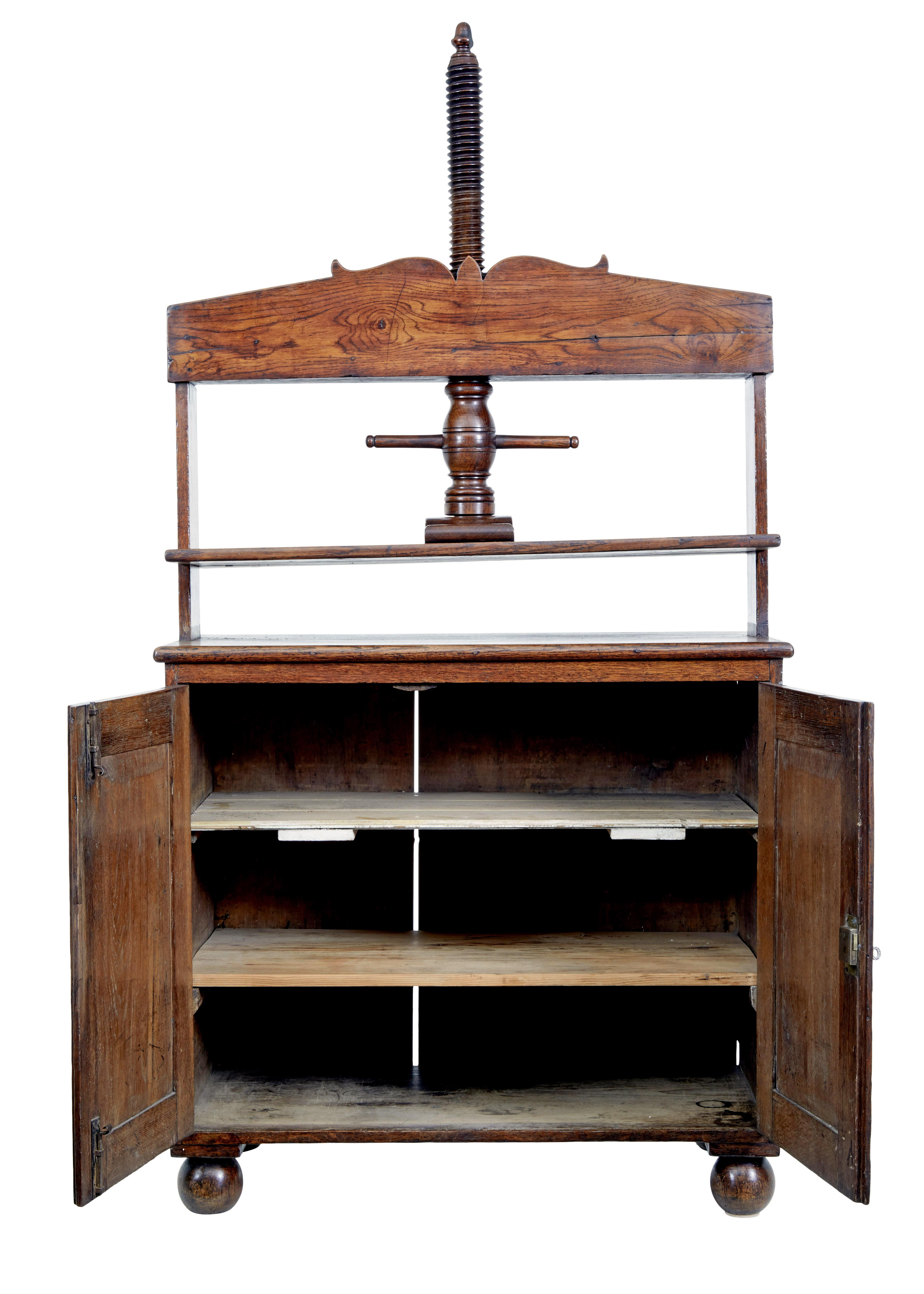 Georgian Early 19th Century oak book press cupboard For Sale