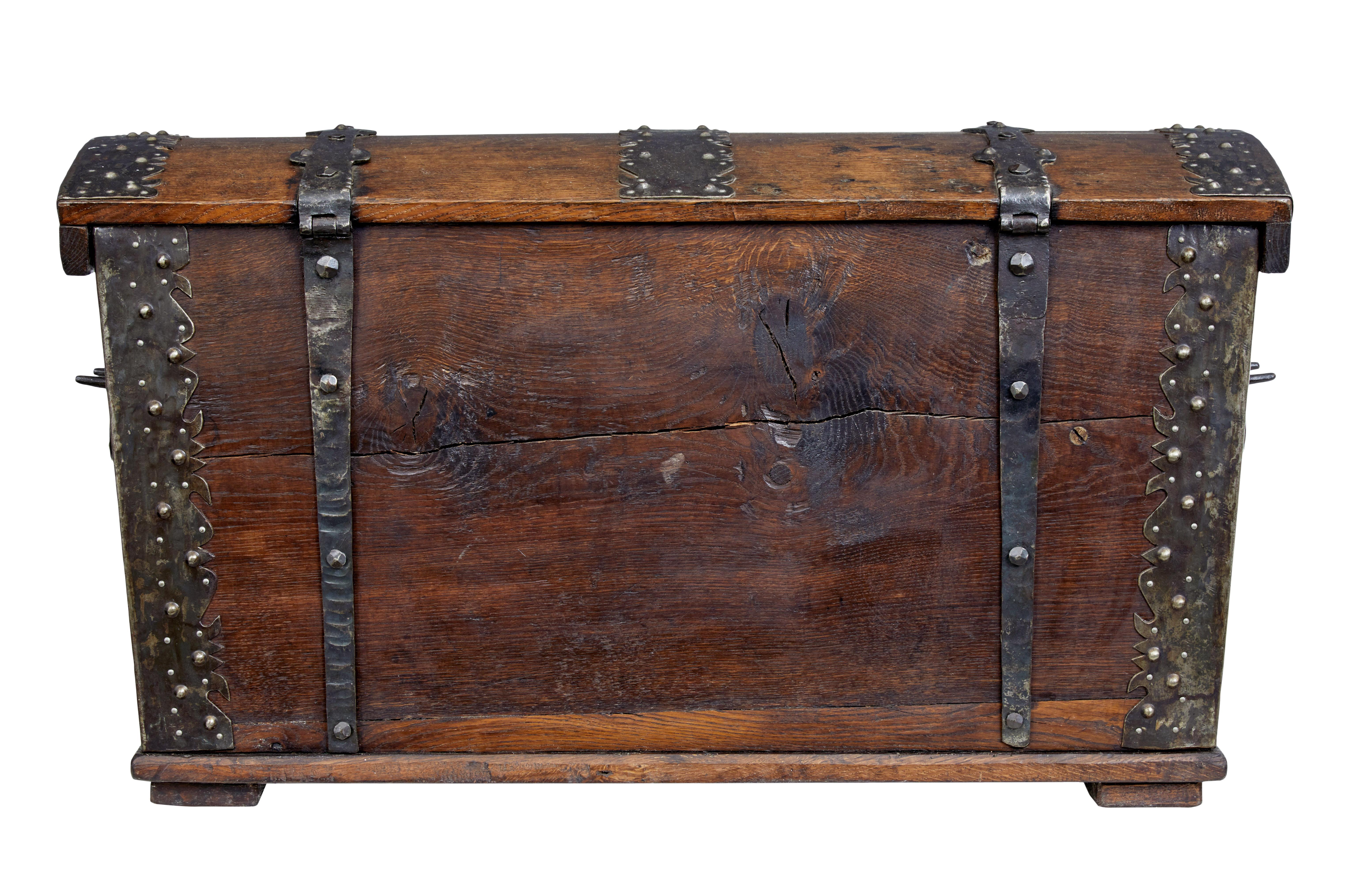 Swedish Early 19th Century Oak Domed Metal Bound Trunk