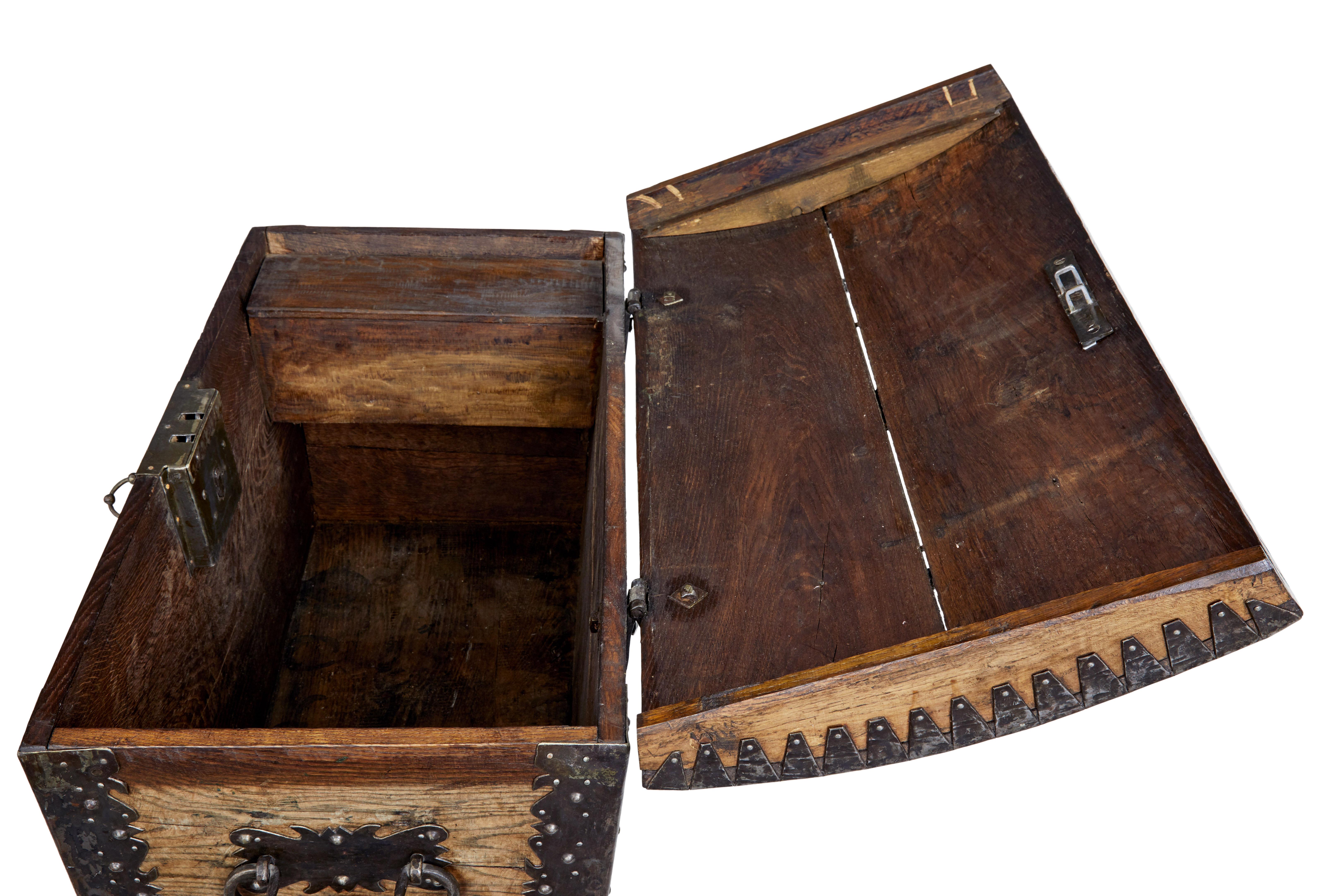 Early 19th Century Oak Domed Metal Bound Trunk 1