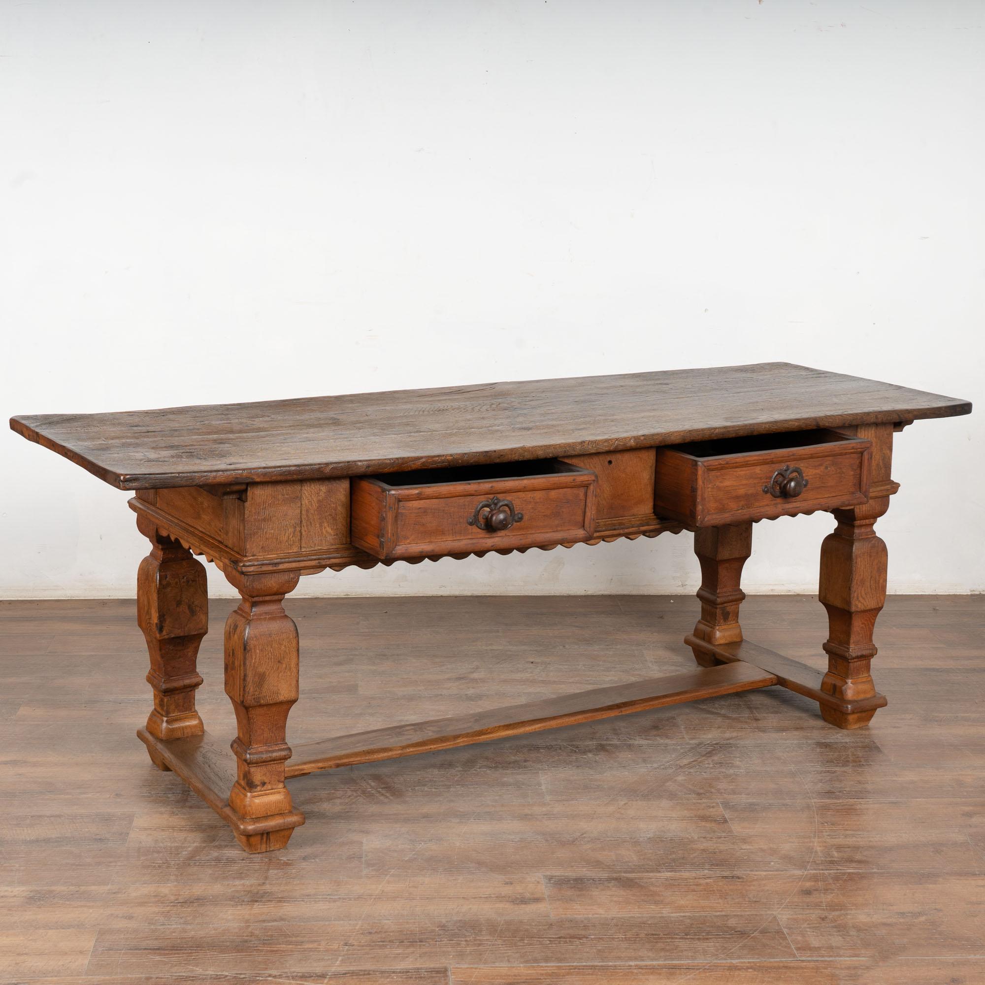Baroque Early 19th Century Oak Library Refectory Console Table, Denmark For Sale