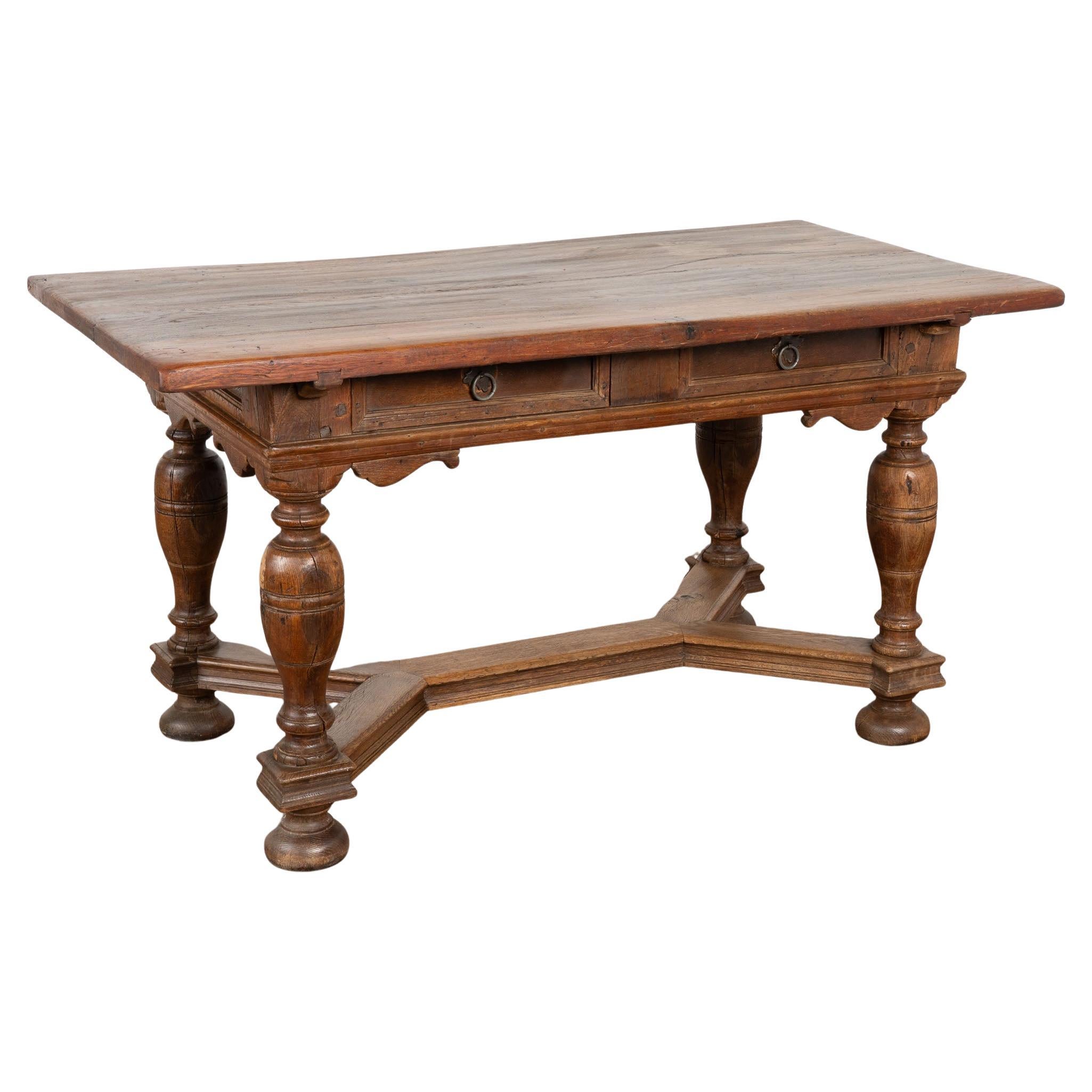 Table de bibliothèque réfectoire en Oak du début du 19ème siècle avec deux tiroirs en vente