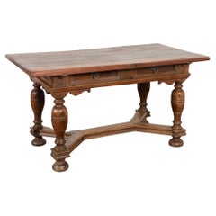 Table de bibliothèque réfectoire en Oak du début du 19ème siècle avec deux tiroirs