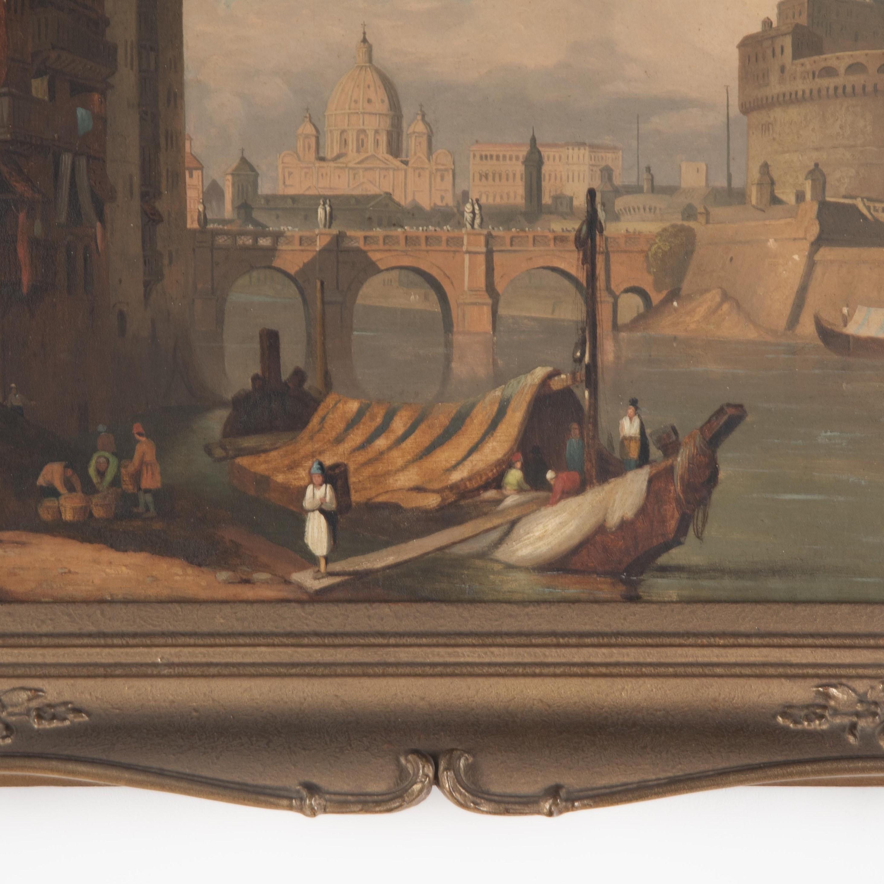 Grand Tour Early 19th Century Oil on Panel of Rome For Sale