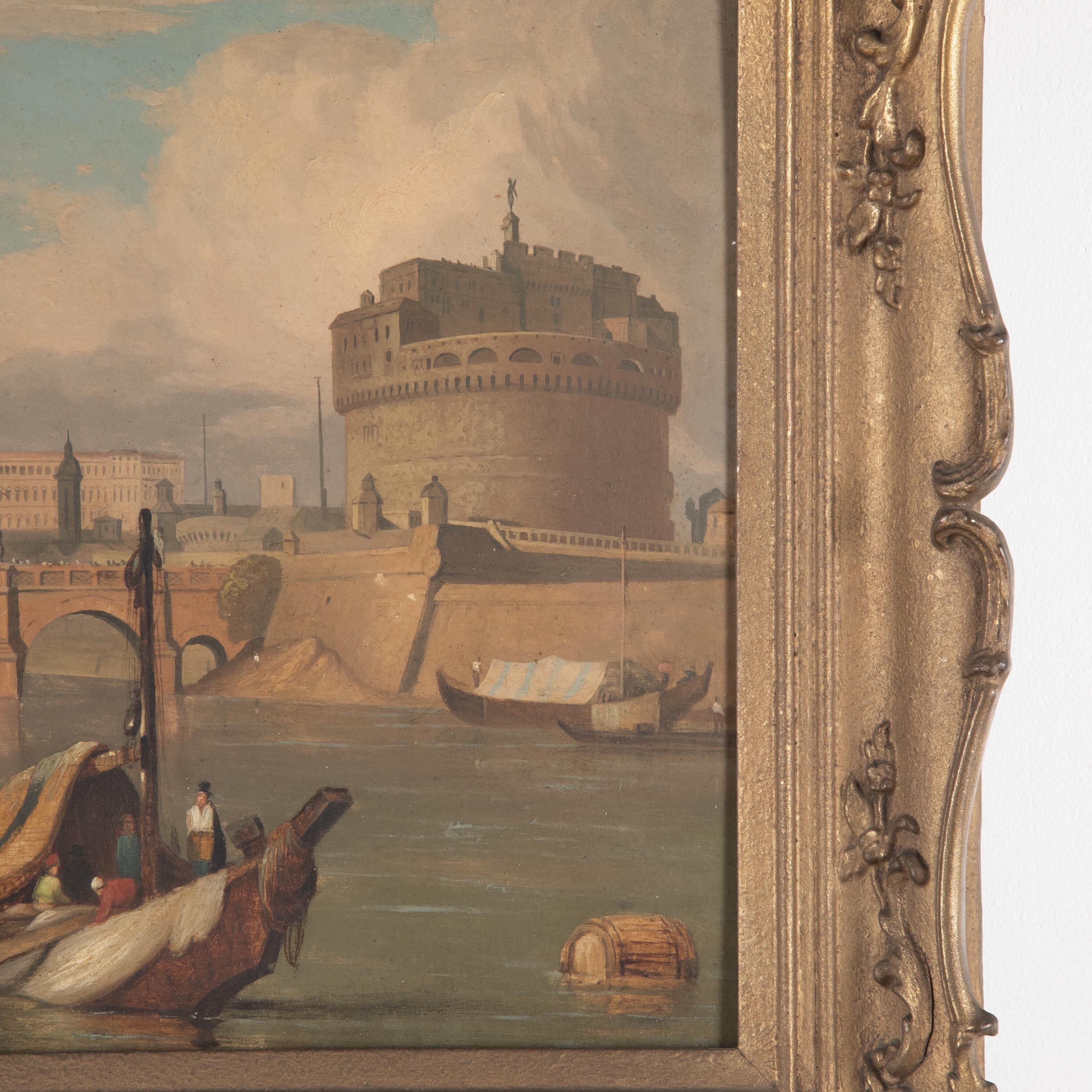 Painted Early 19th Century Oil on Panel of Rome For Sale