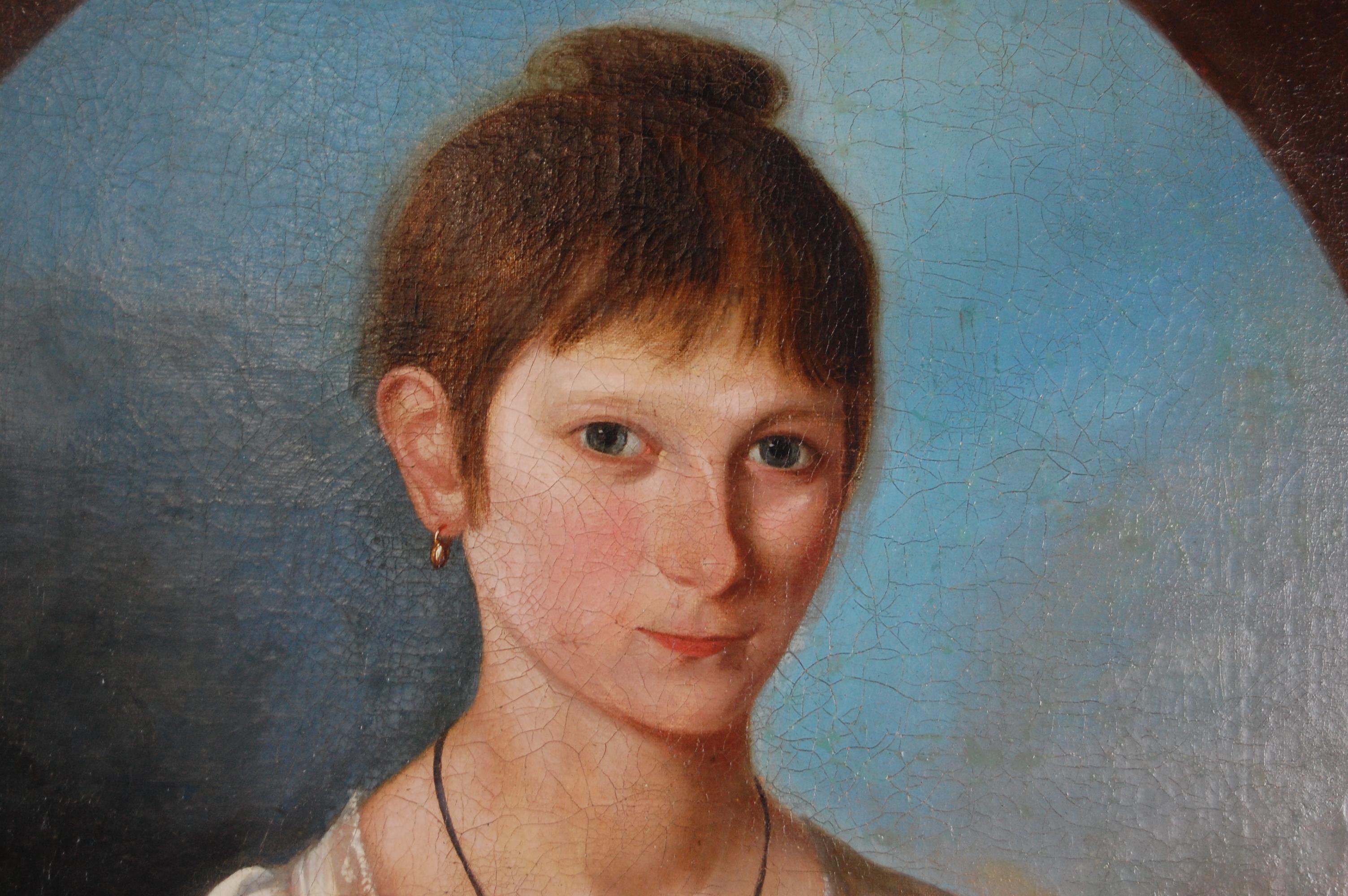 English Early 19th Century Oil on Canvas Portrait of Ann Dorr, Barrowby, near Grantham