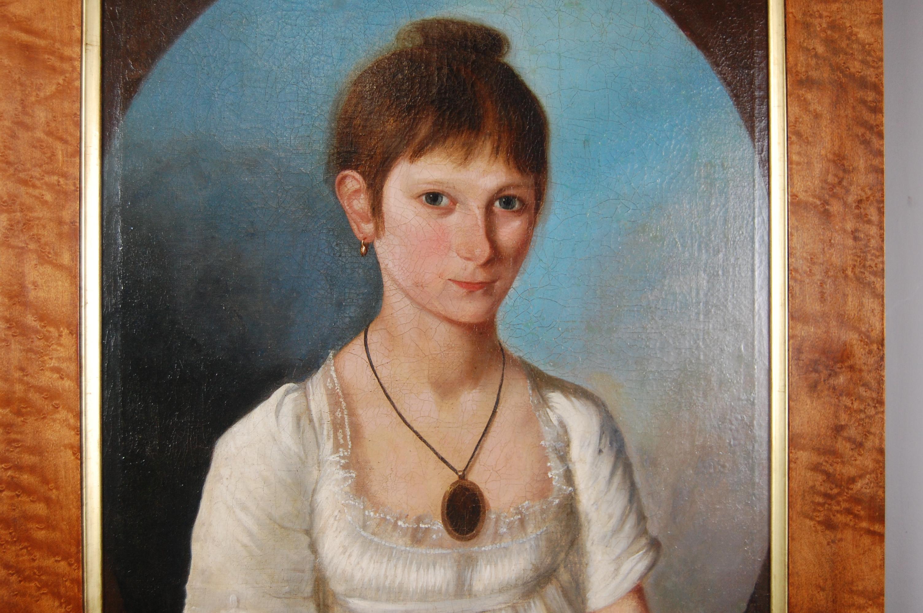 Painted Early 19th Century Oil on Canvas Portrait of Ann Dorr, Barrowby, near Grantham