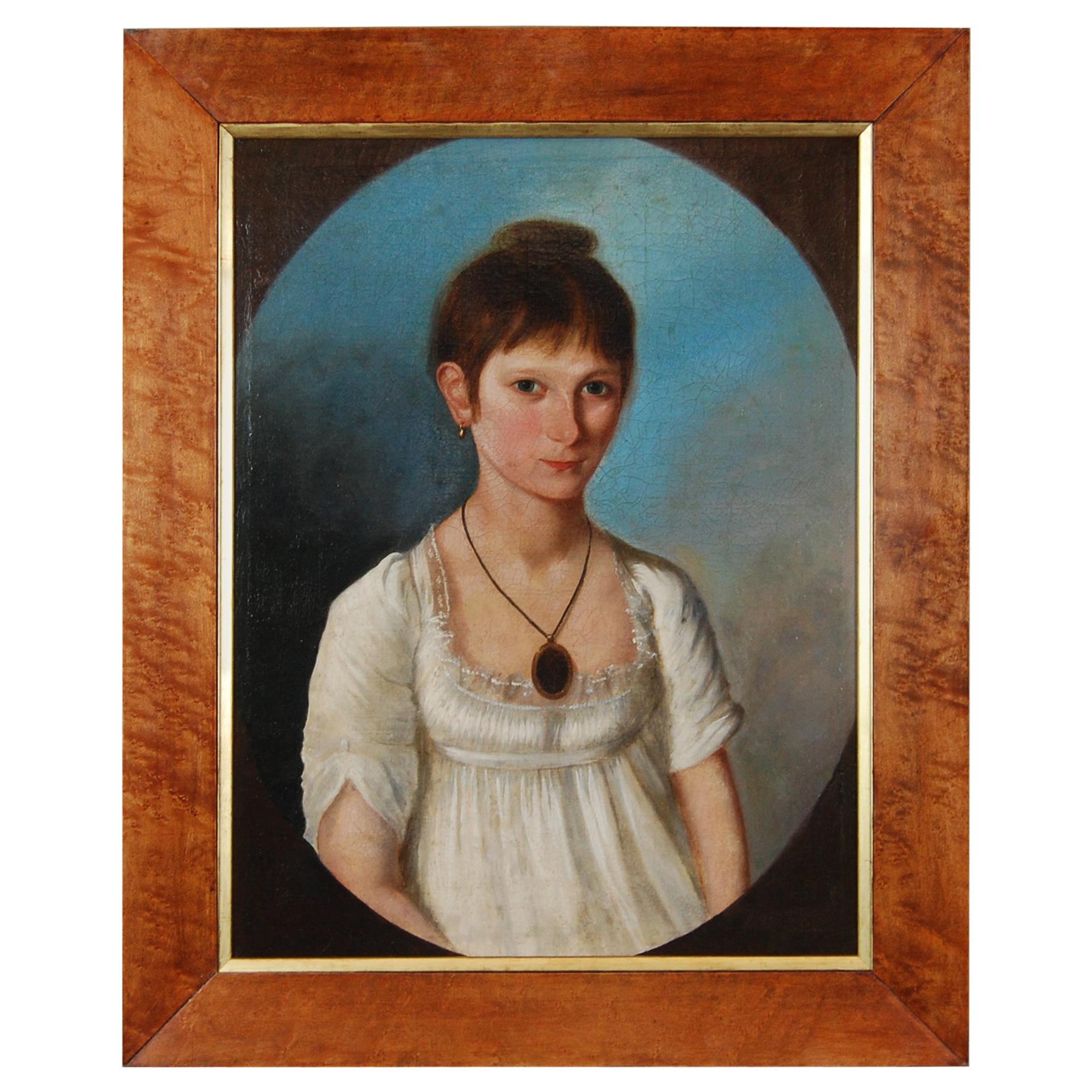 Early 19th Century Oil on Canvas Portrait of Ann Dorr, Barrowby, near Grantham