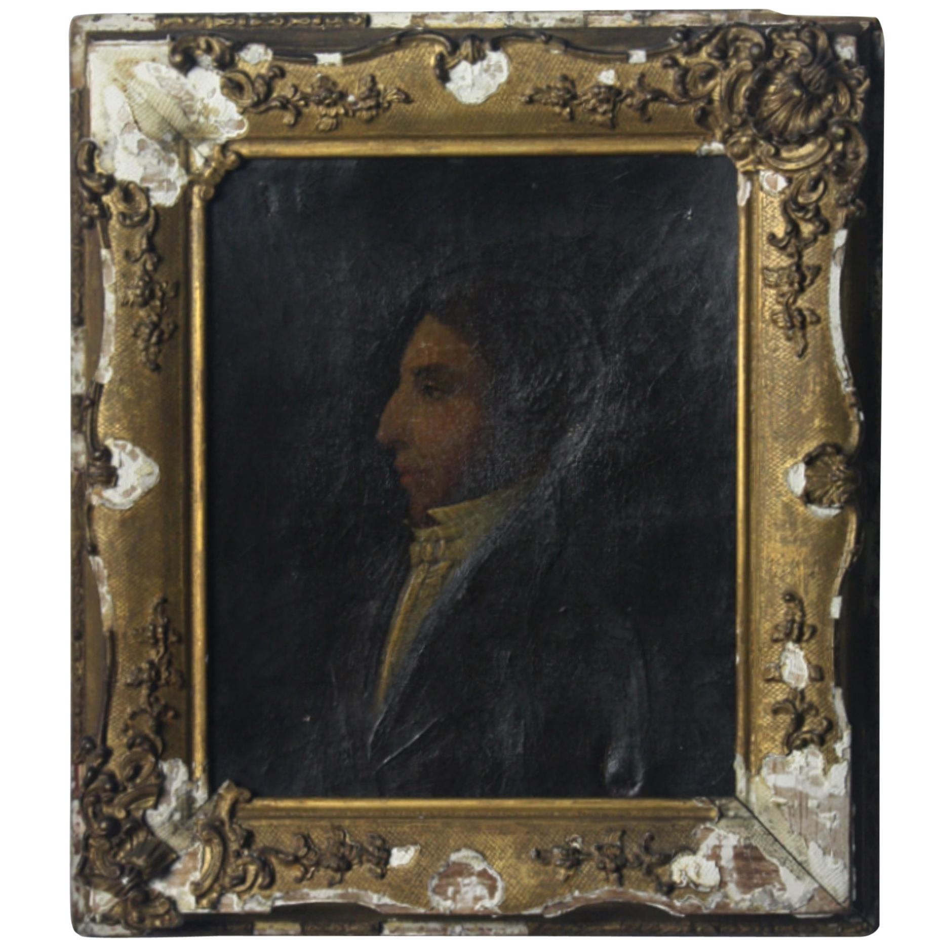 Early 19th Century Oil on Canvas Profile Portrait of Georgian Gentleman