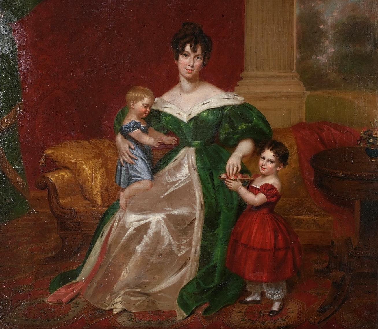 Französisches Familienporträt, Ölgemälde, frühes 19. Jahrhundert (Biedermeier) im Angebot