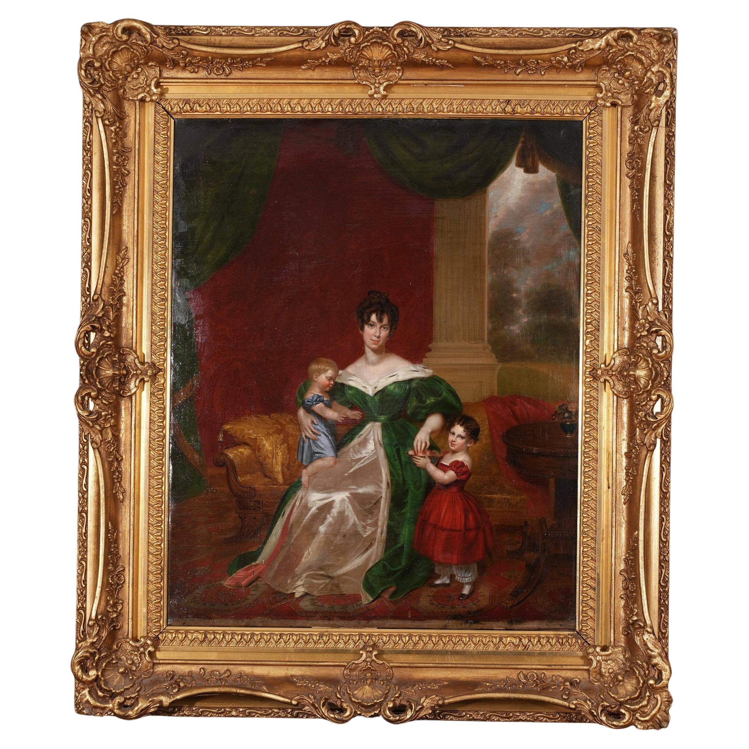 Französisches Familienporträt, Ölgemälde, frühes 19. Jahrhundert im Angebot