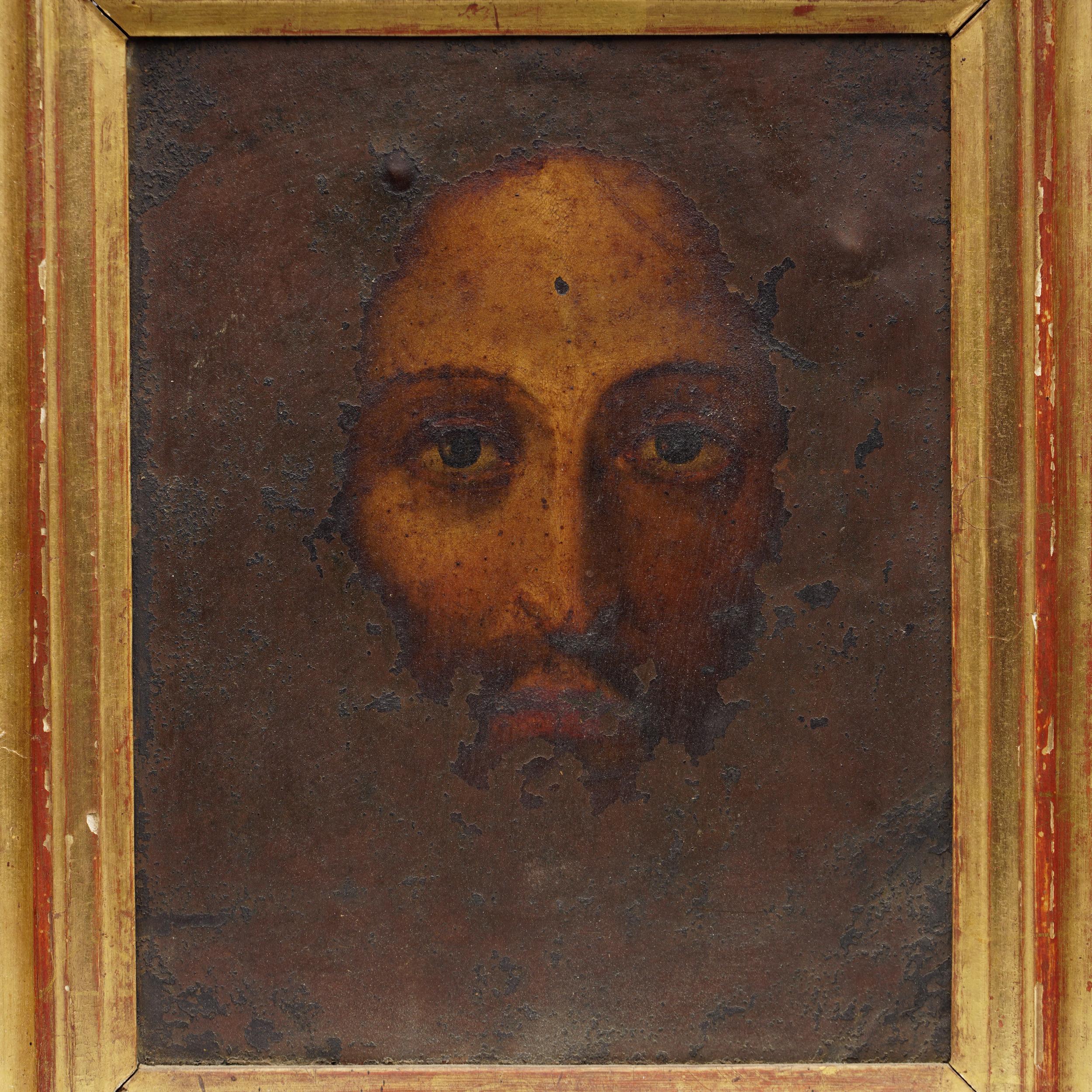 Néoclassique Peinture à l'huile du début du 19e siècle représentant Jésus sur panneau de cuivre. en vente