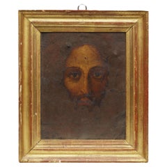 Vintage Early 19th Century Oil Painting of Jesus on Copper Panel.