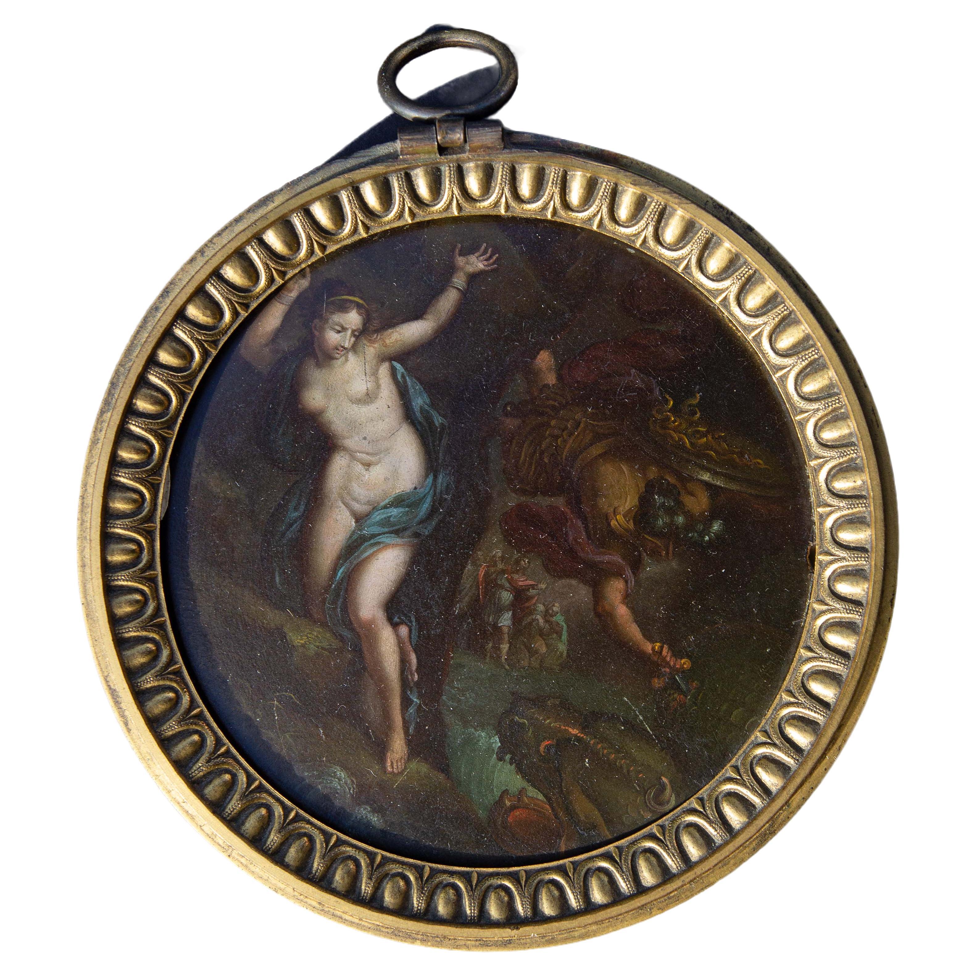 Pittura a olio di Perseo e Andromeda dei primi del XIX secolo