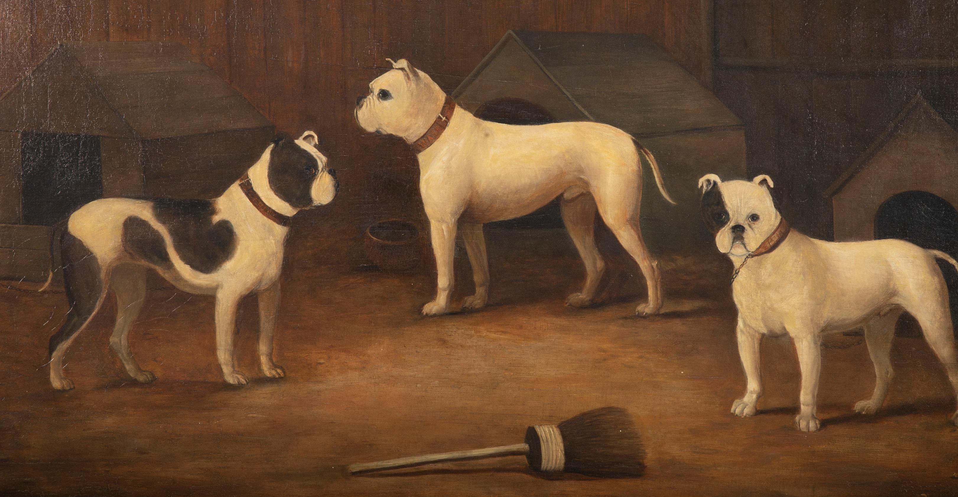 Peinture à l'huile du début du 19e siècle représentant trois chiens, faussement réalisée par A James Ward Bon état - En vente à Stamford, CT