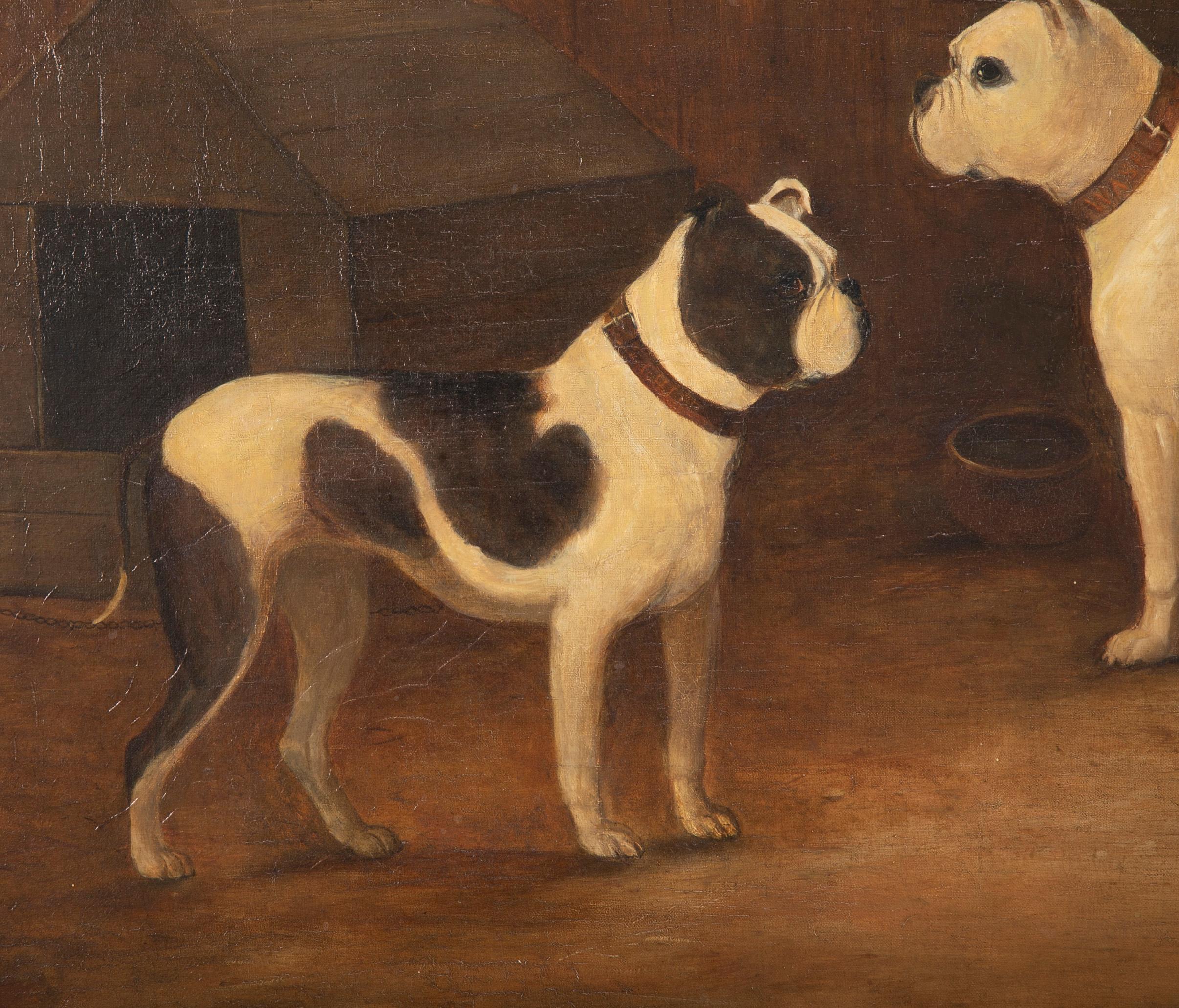 XIXe siècle Peinture à l'huile du début du 19e siècle représentant trois chiens, faussement réalisée par A James Ward en vente