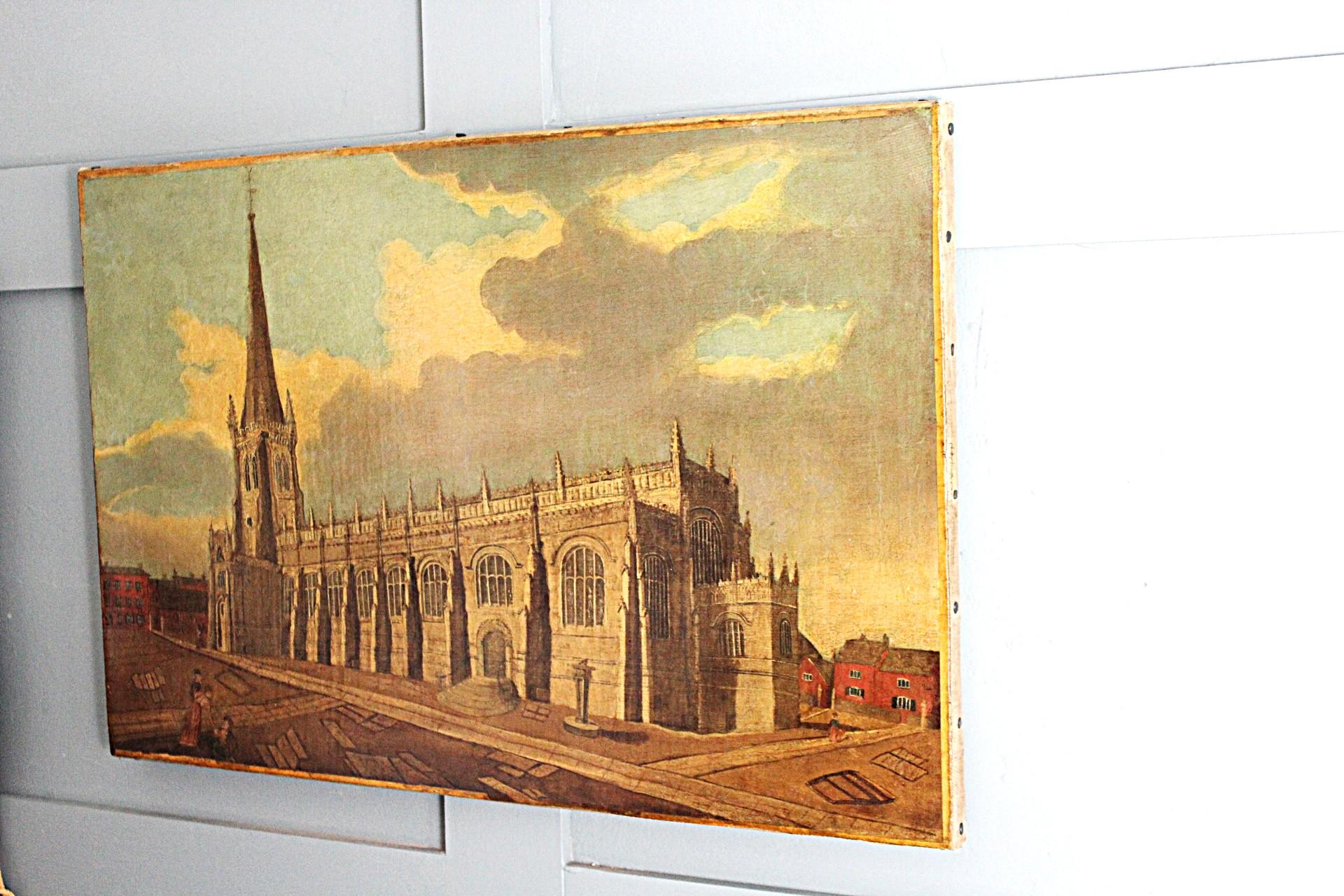 Early 19th Century Oil Painting of Wakefield Cathedral, Yorkshire — Attributed to John Cawthorn
Oil on canvas  Attributed to John Cawthorn (British, active early 1800s)  Circa 1810–1830

A striking and historically rich oil on canvas depicting