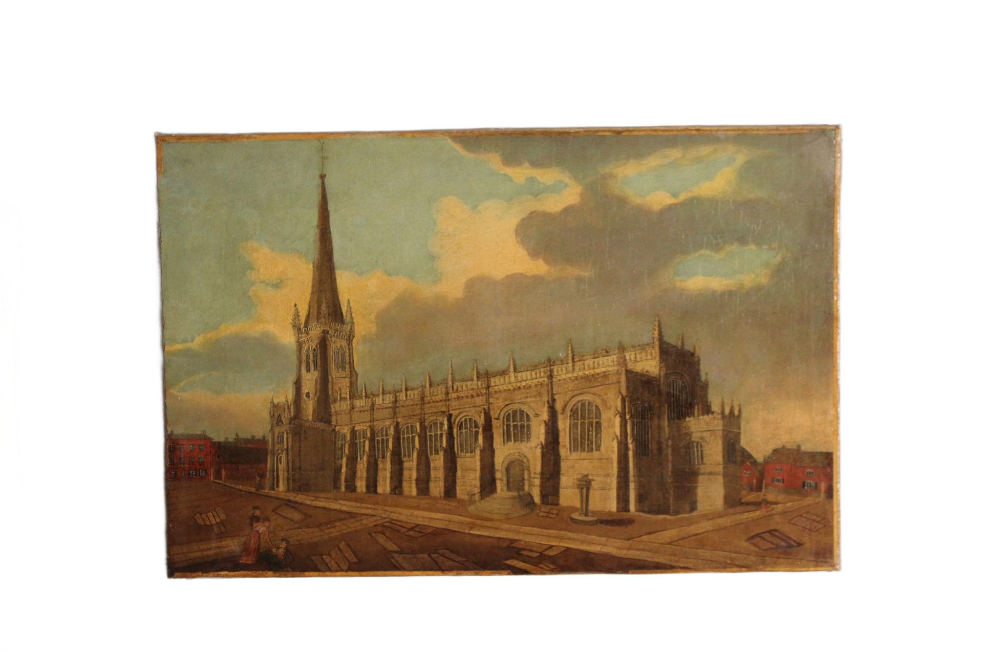 George III Early 19th Century Panting of Wakefield Cathedral, Yorkshire  —John Cawthorn For Sale