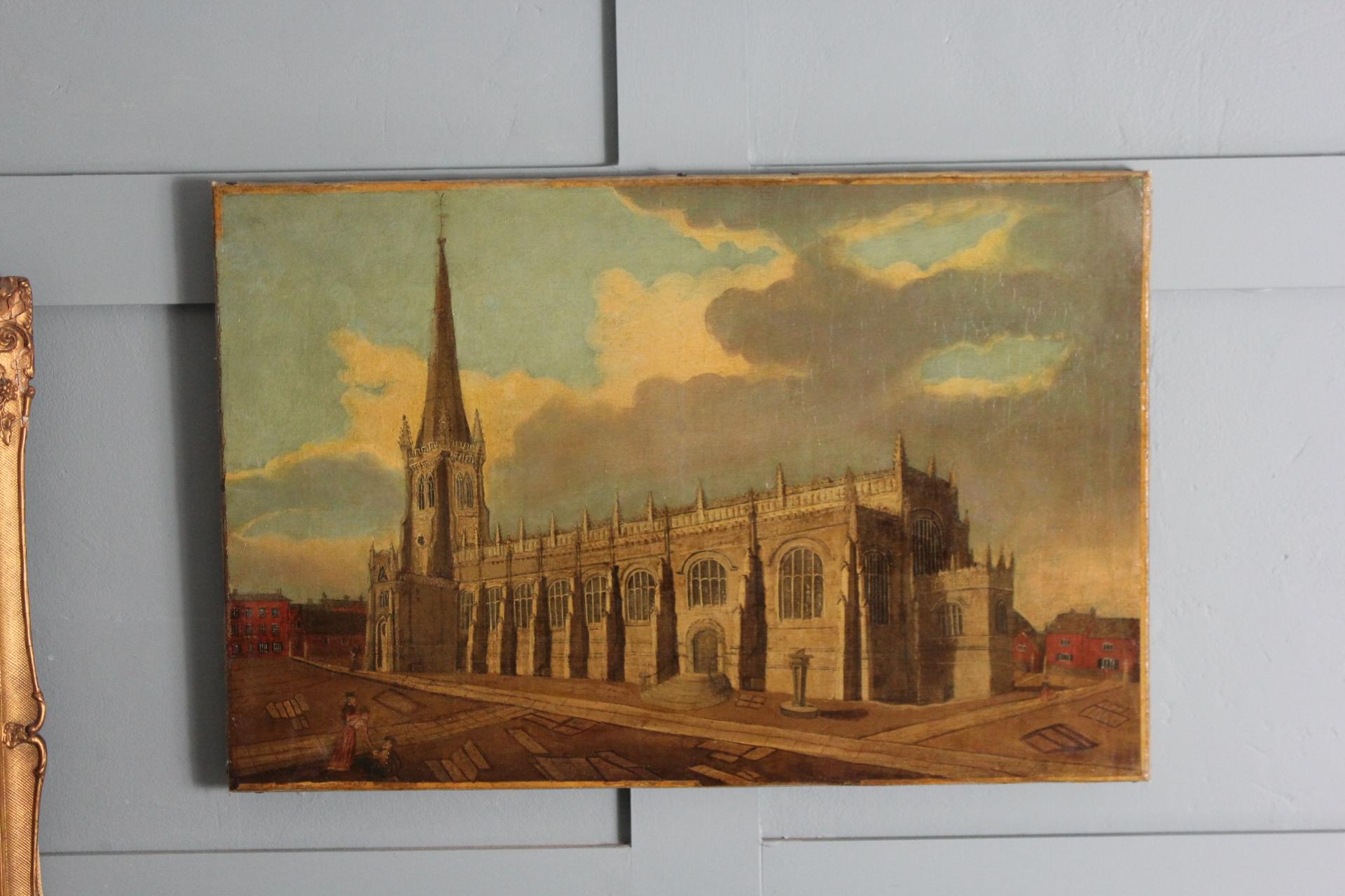English Early 19th Century Panting of Wakefield Cathedral, Yorkshire  —John Cawthorn For Sale
