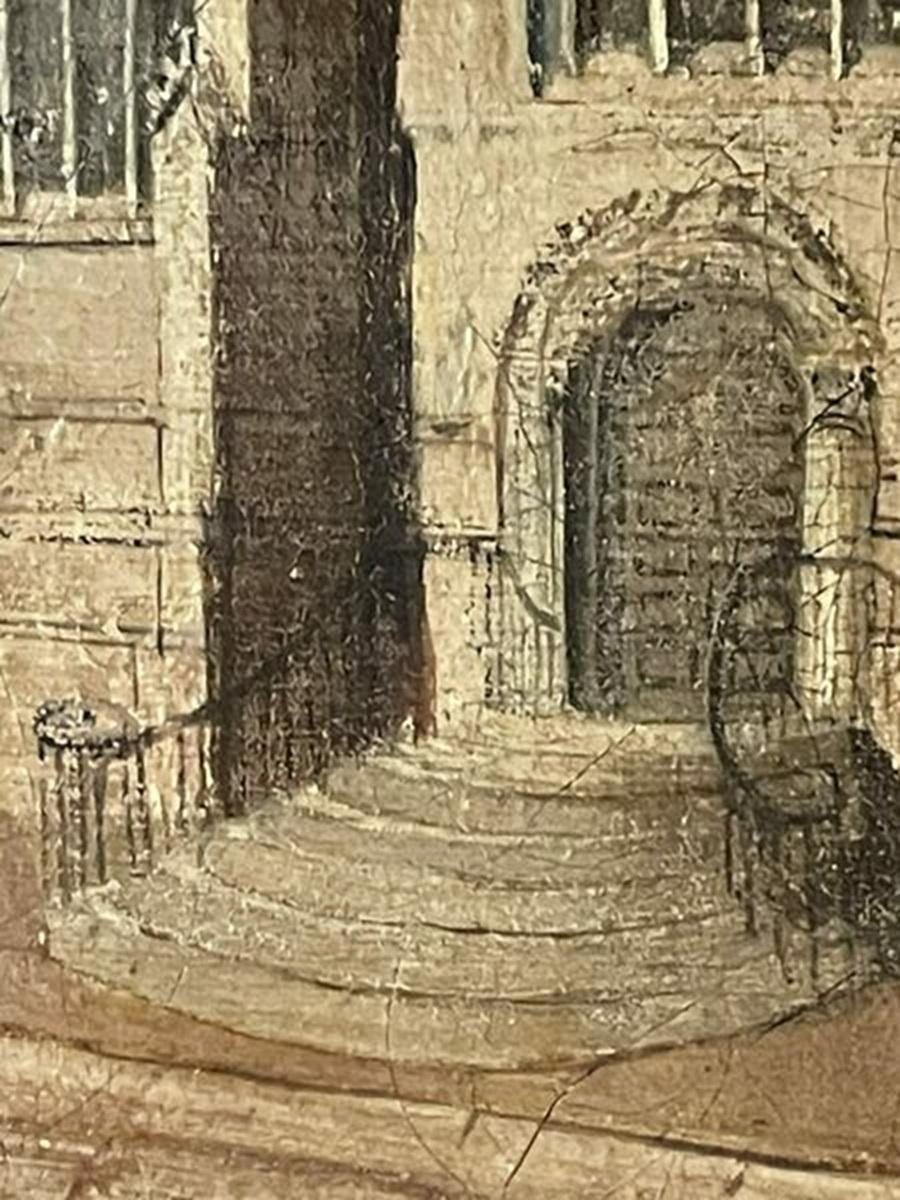 Hand-Painted Early 19th Century Panting of Wakefield Cathedral, Yorkshire  —John Cawthorn For Sale