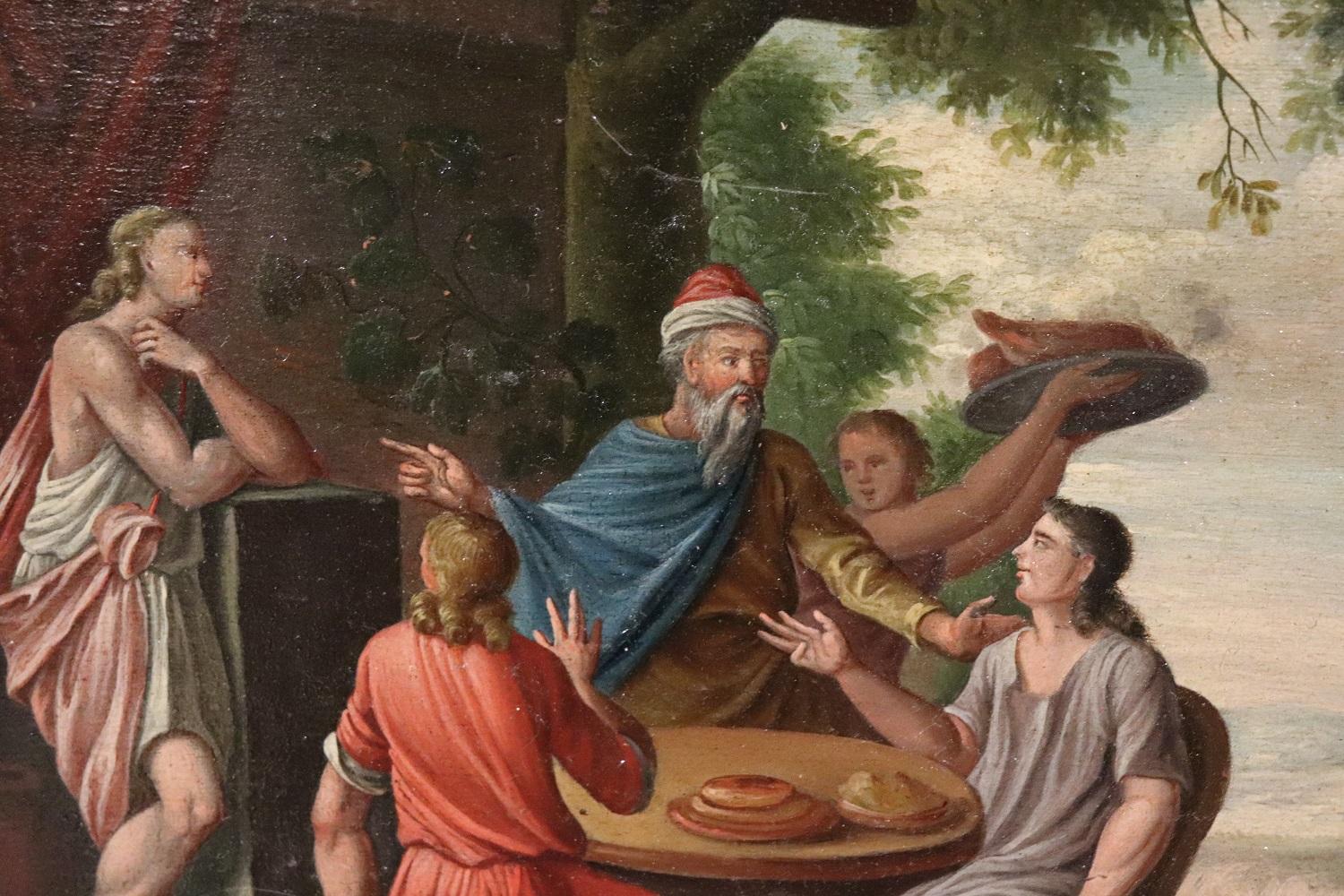 italien Peinture à l'huile sur panneau du début du XIXe siècle - Scène biblique en vente