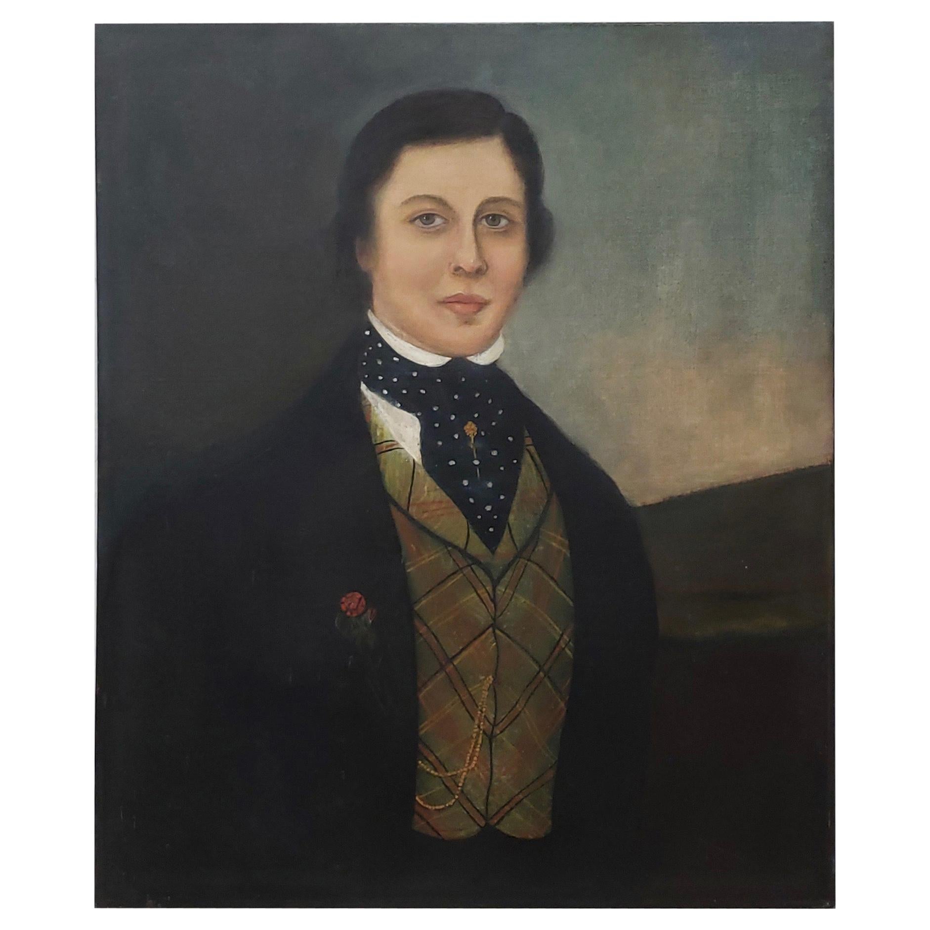 Early 19th Century Oil Portrait of a Handsome Young Man