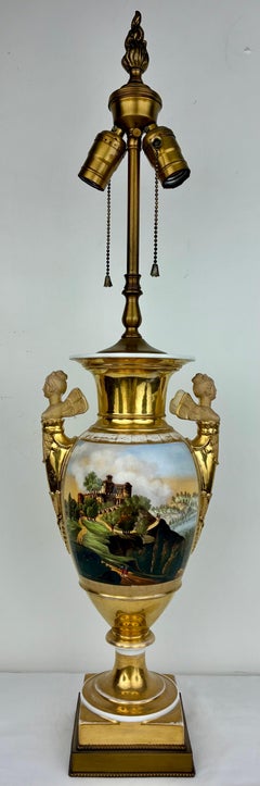Early 19th Century Old Paris Porcelain Urn Form Lamp.