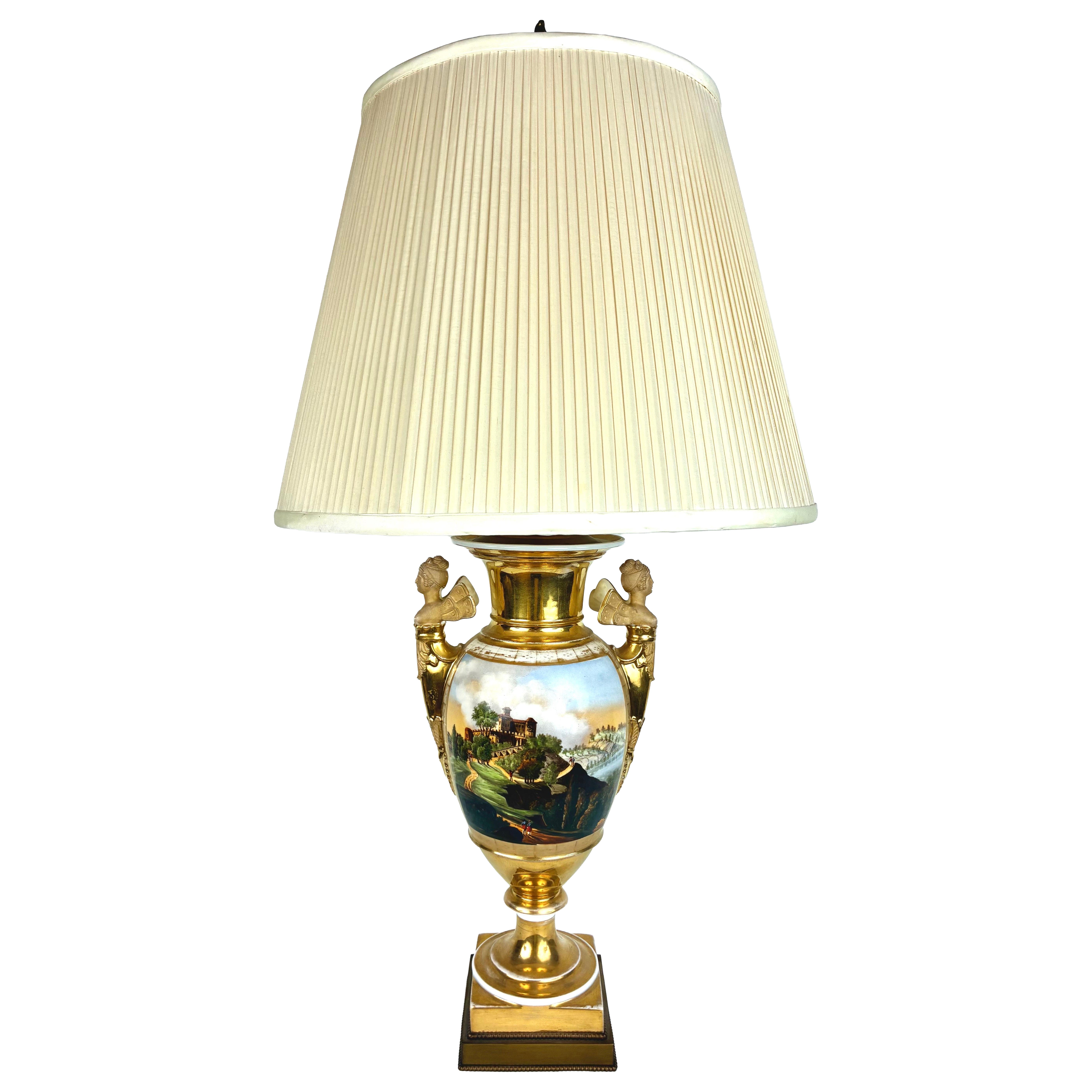 Early 19th Century Old Paris Porcelain Urn Form Lamp. For Sale