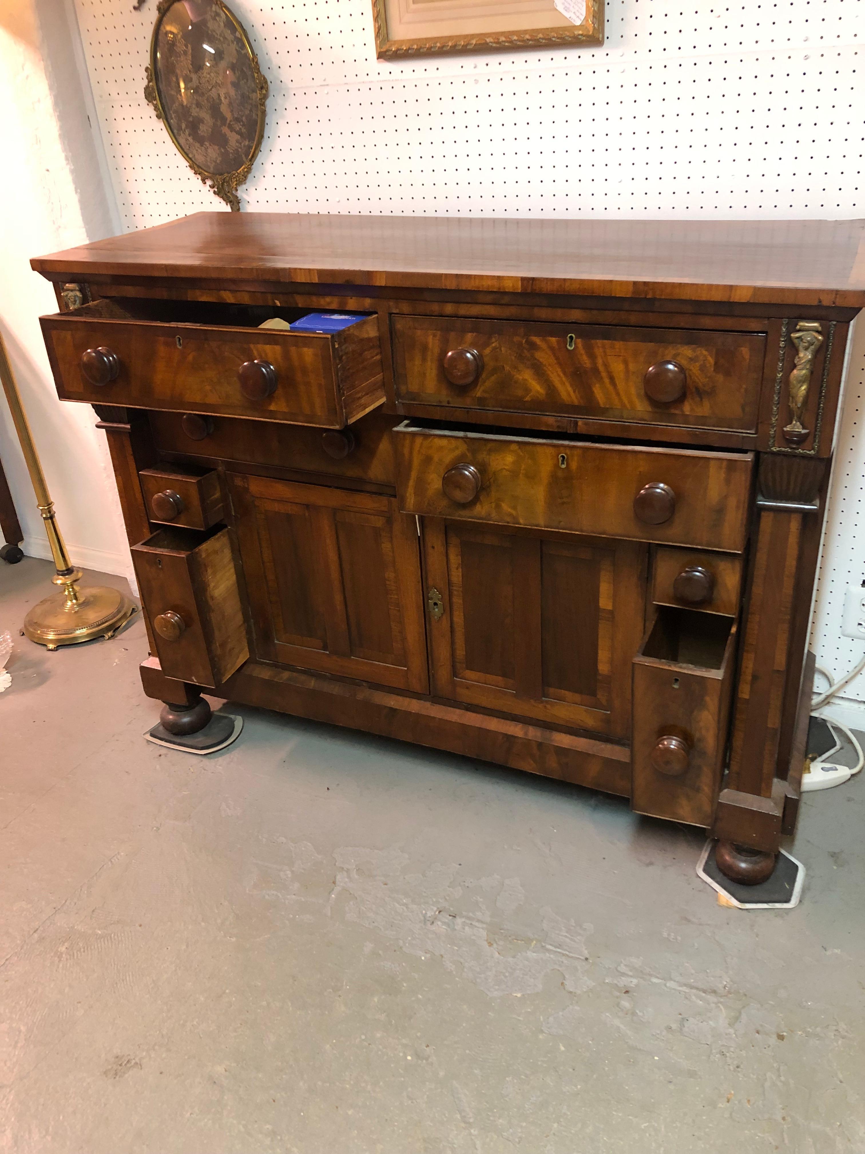 Early 19th Century Old World Empire Mahogany Sideboard with Figural Mounts In Good Condition In Hopewell, NJ