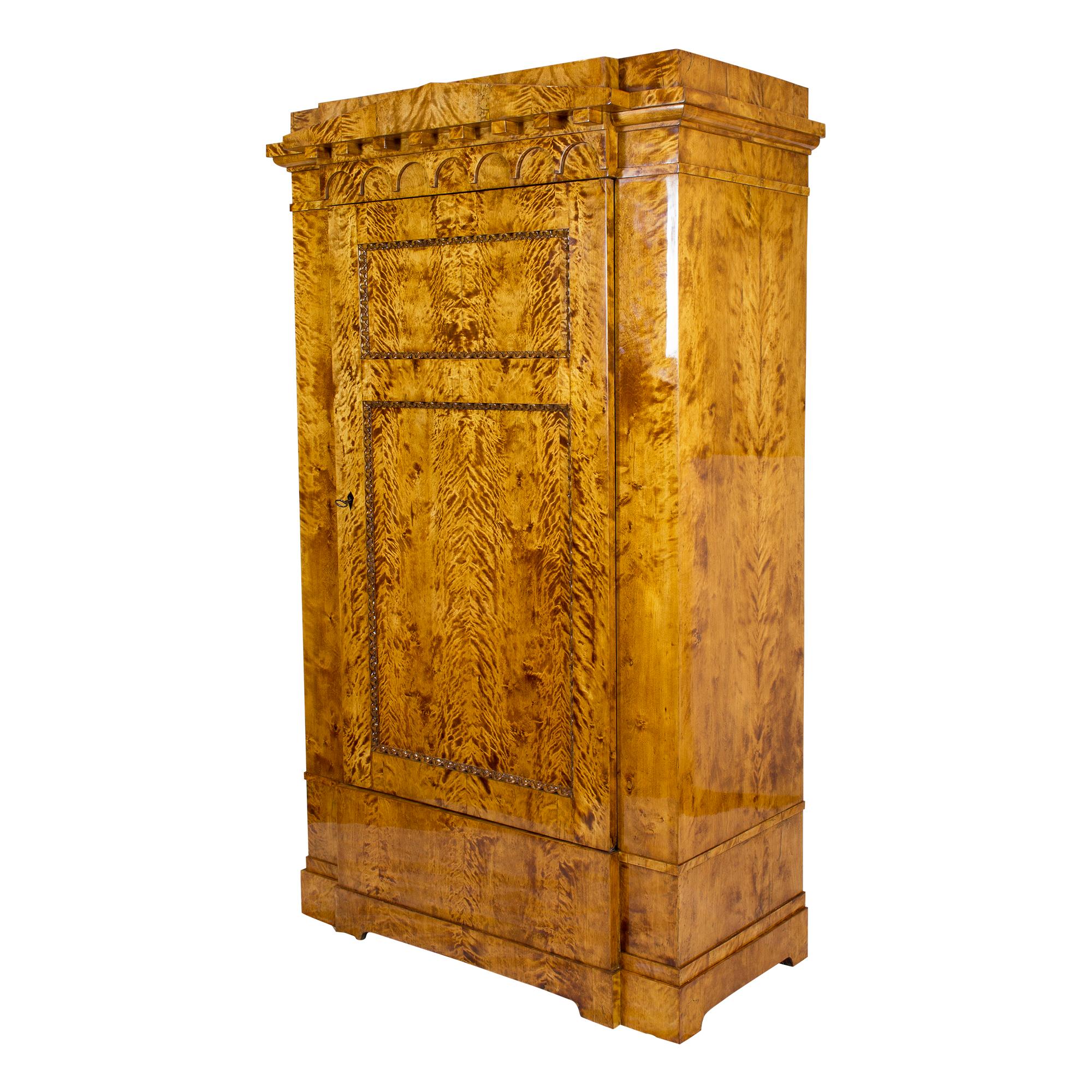 German Early 19th Century One-Door Biedermeier Flamed Birch Armoire / Cabinet For Sale