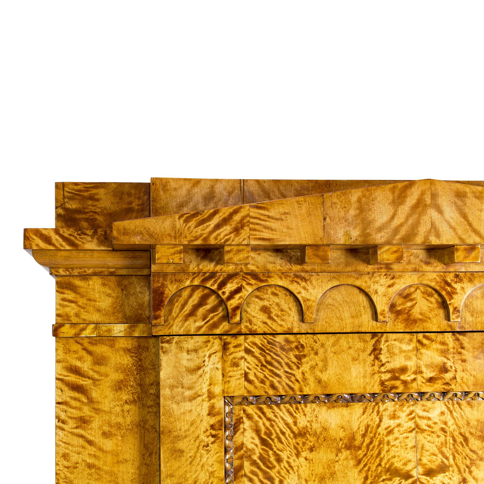 Spruce Early 19th Century One-Door Biedermeier Flamed Birch Armoire / Cabinet For Sale