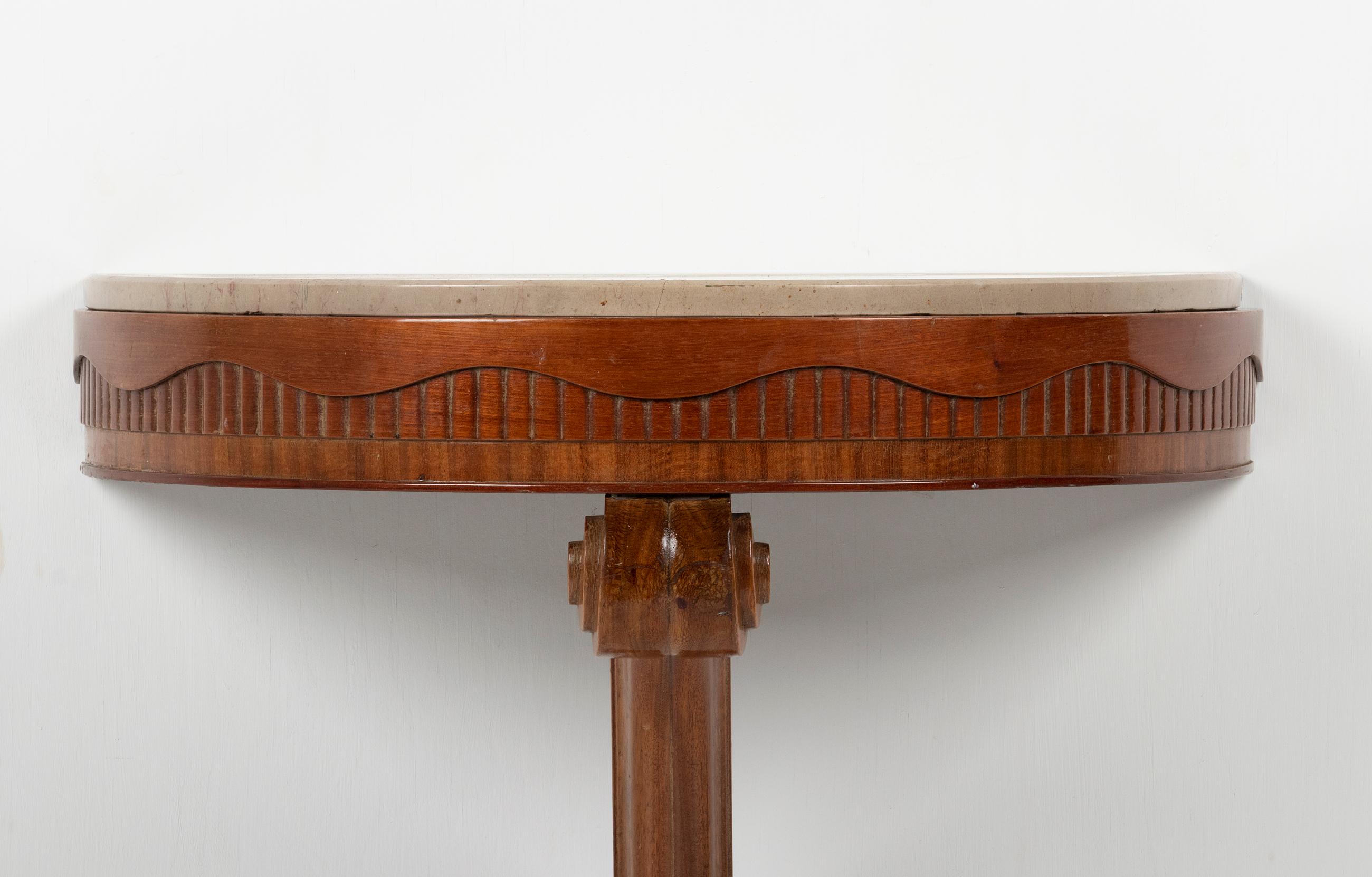 French Early 19th Century One-Leg Beech Console Side Table Art Deco