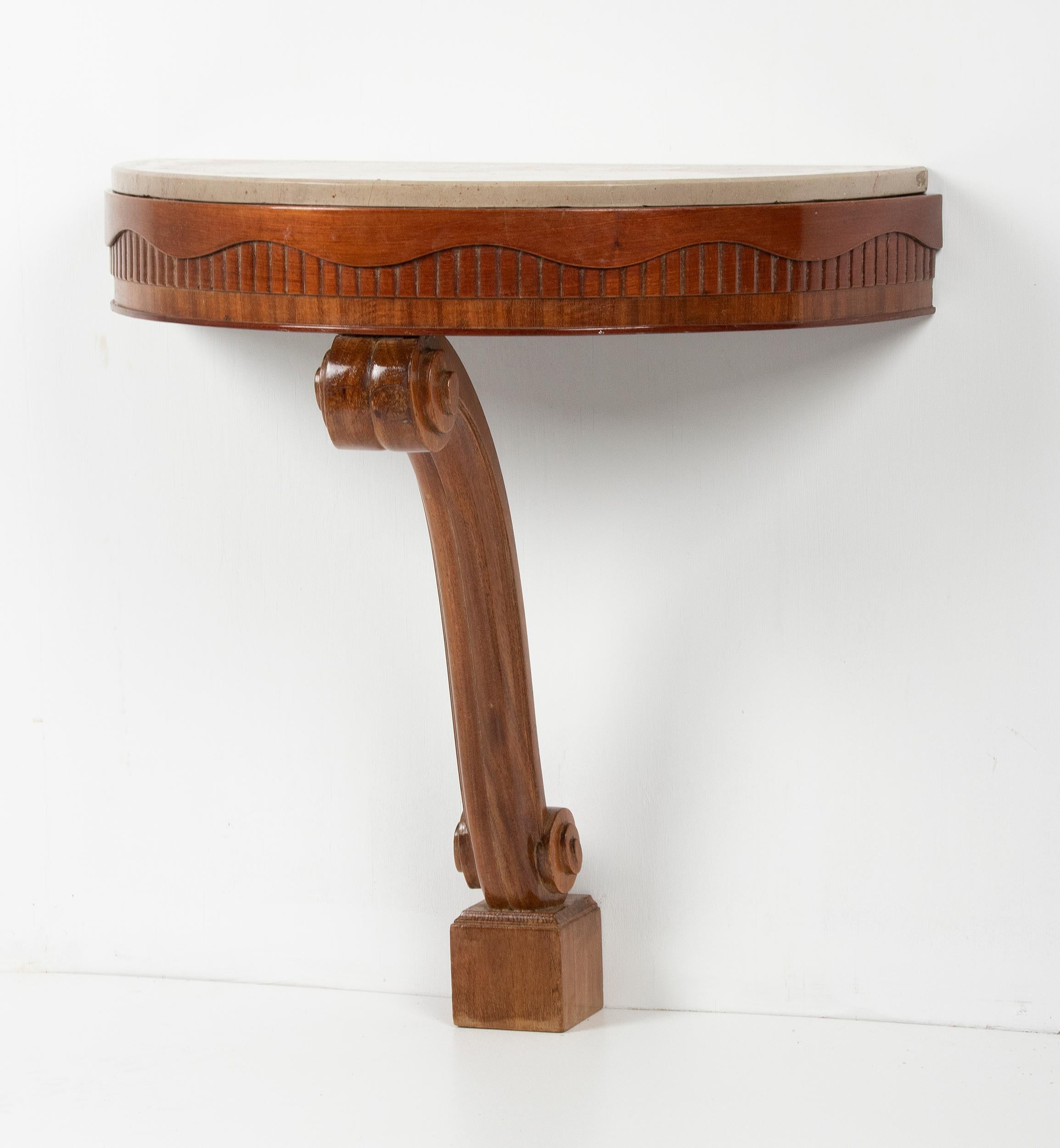 Hand-Carved Early 19th Century One-Leg Beech Console Side Table Art Deco