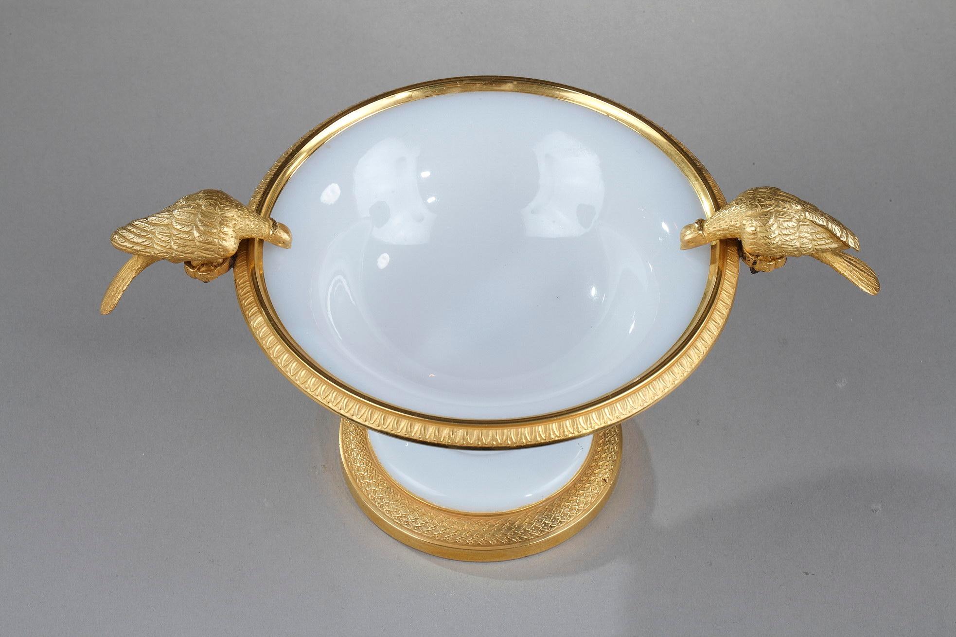 Charles X Early 19th Century Opaline Crystal Cup with Birds