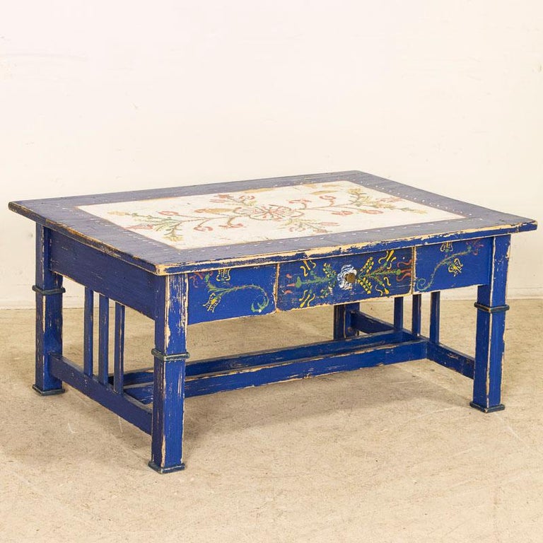 Early 19th Century Original Blue Painted Coffee Table from Hungary at