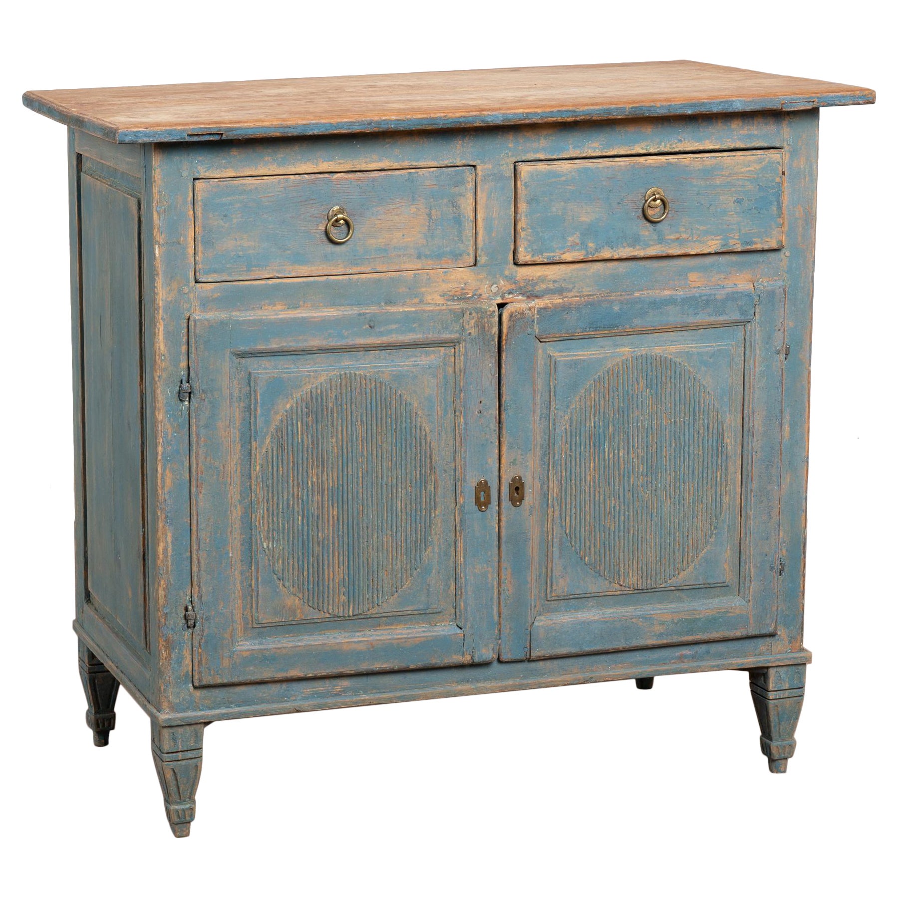 Early 19th Century Original Blue Painted Swedish Pine Sideboard