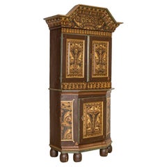Antique Early 19th Century Original Brown Painted Dalarna Cupboard Cabinet from Sweden D