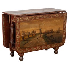 Early 19th Century Original Hand Painted Dutch Drop Leaf Table Console