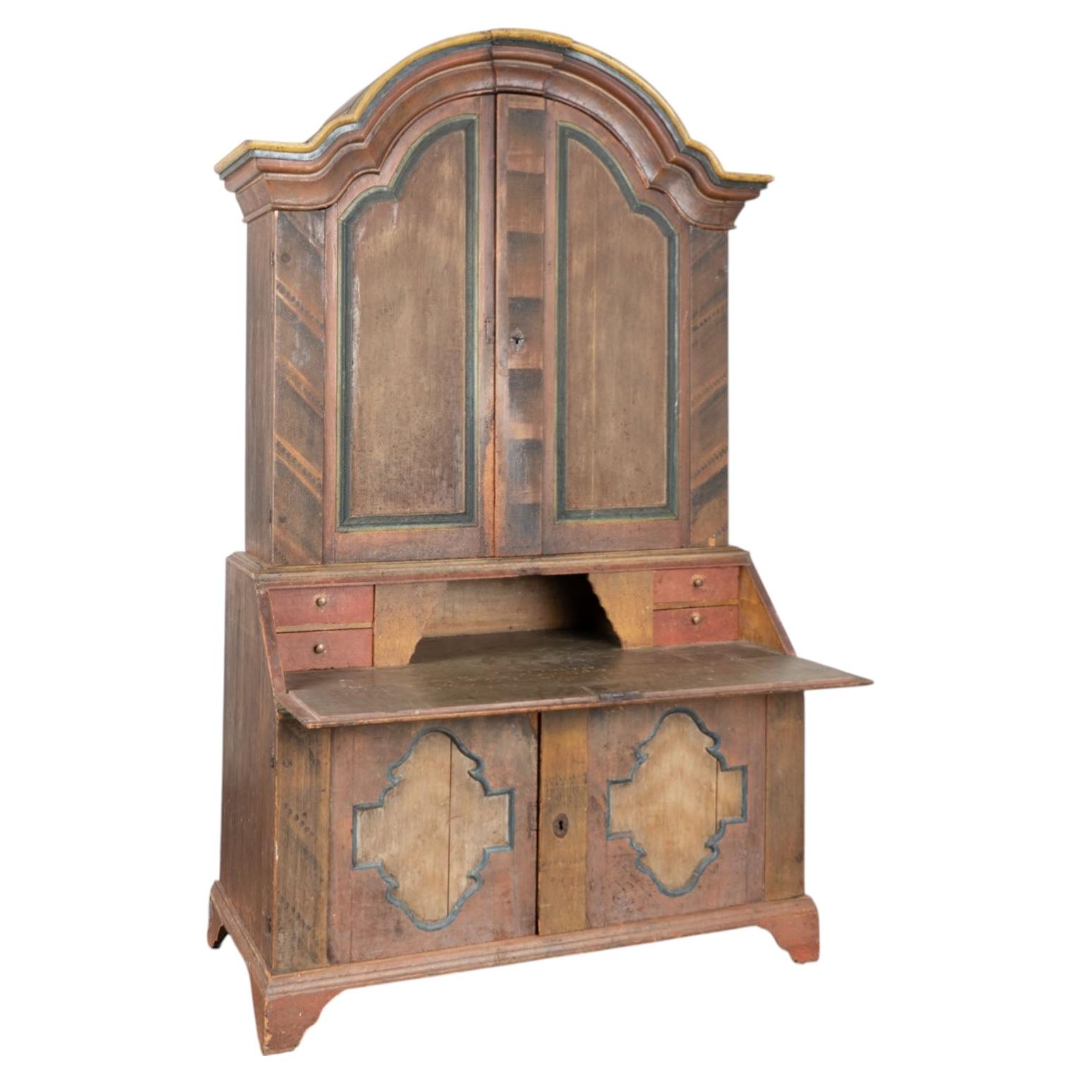 Early 19th Century Original Hand Painted Swedish Secretary Cabinet